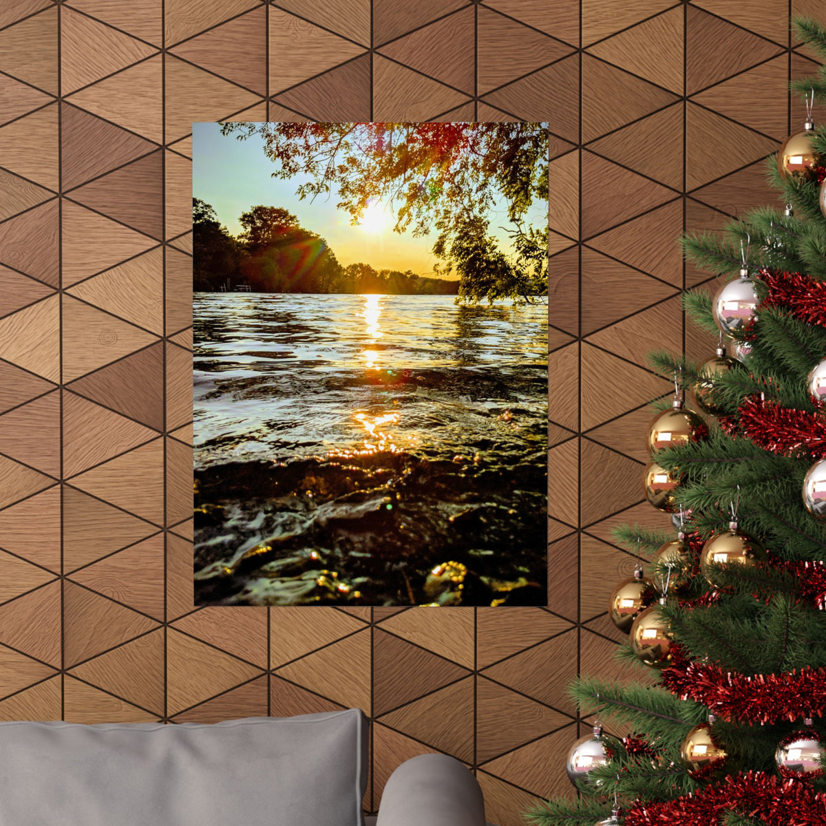 Golden Lake Sunset Matte Poster — Nature Photography Wall Art, Scenic Landscape Print, 46 Sizes