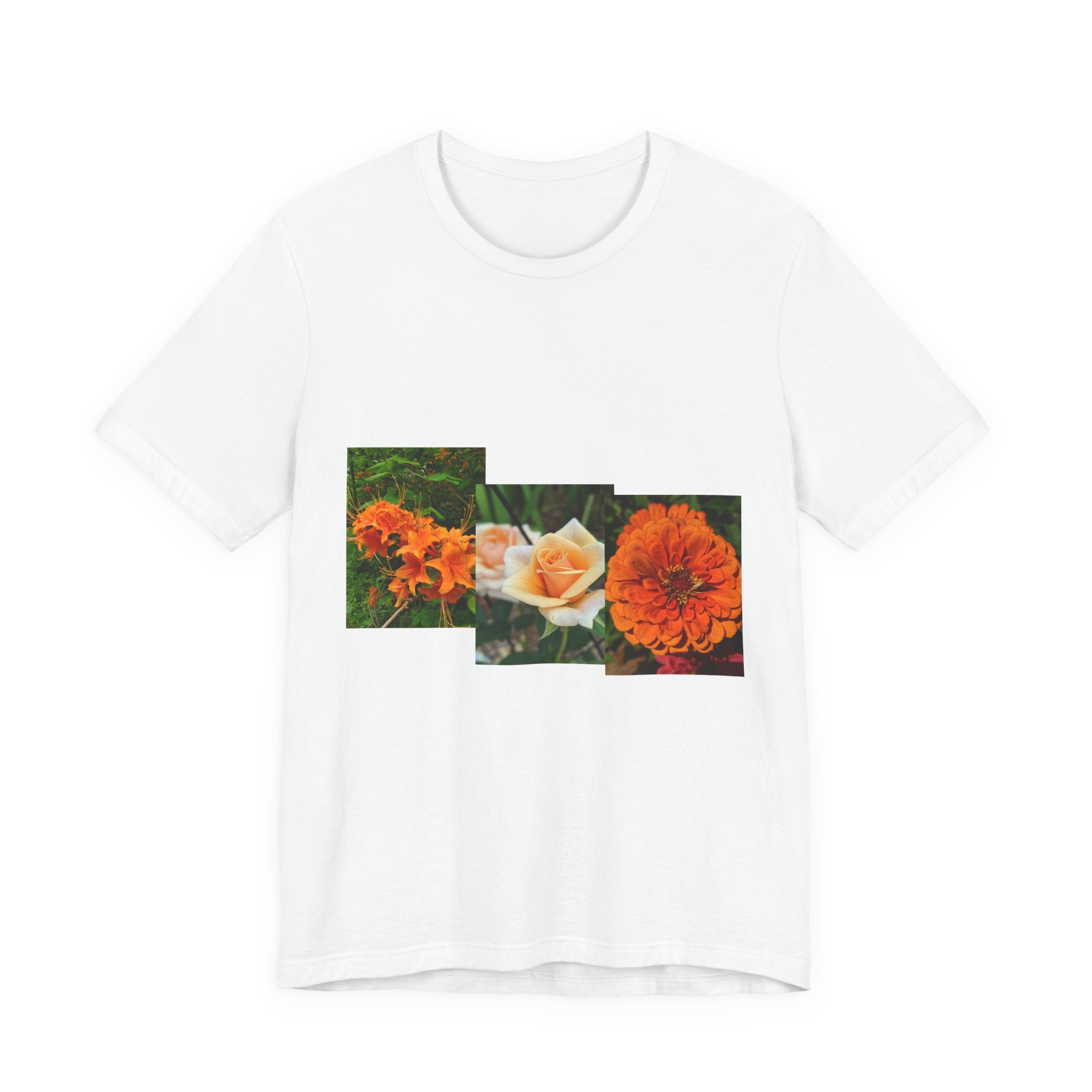 Floral Triptych Tee — Orange Rose & Marigold Graphic T-Shirt