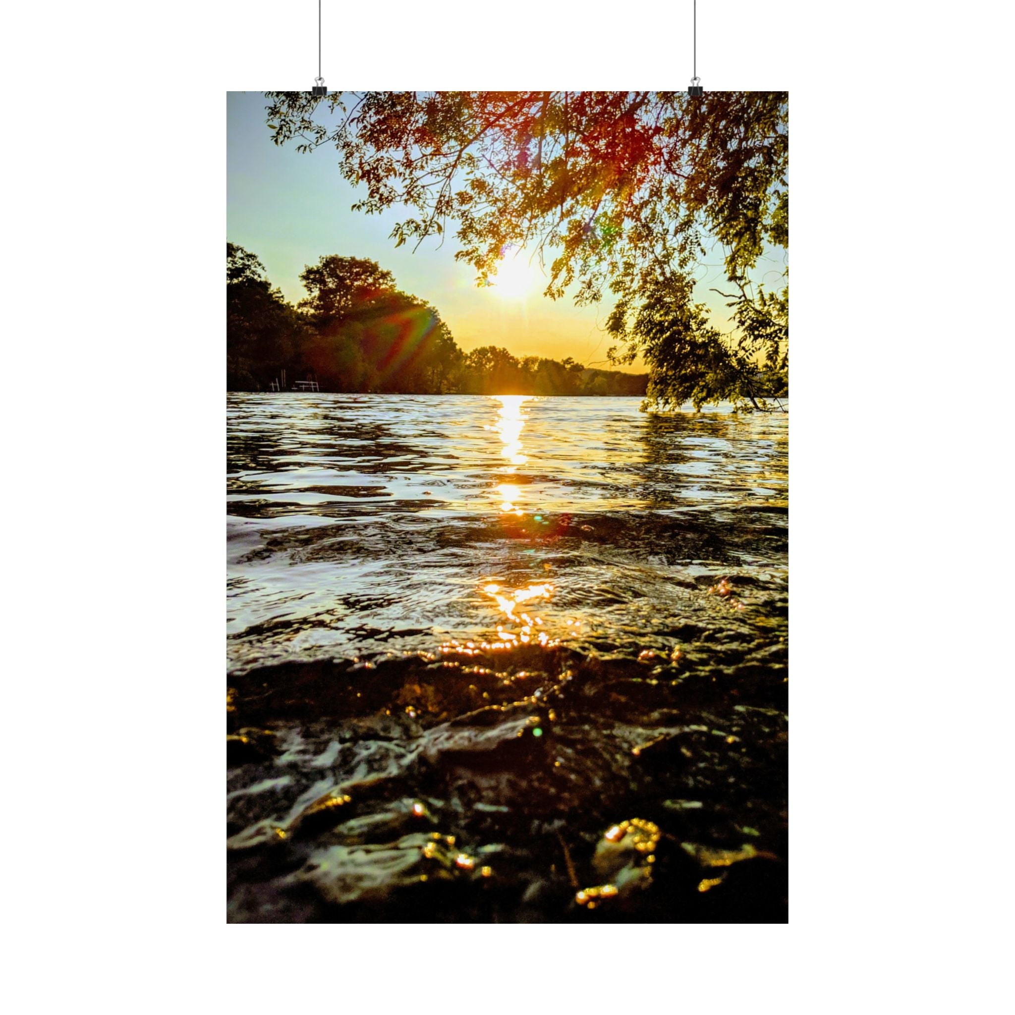 Matte Vertical Poster — Golden Lake Sunset Photography Print