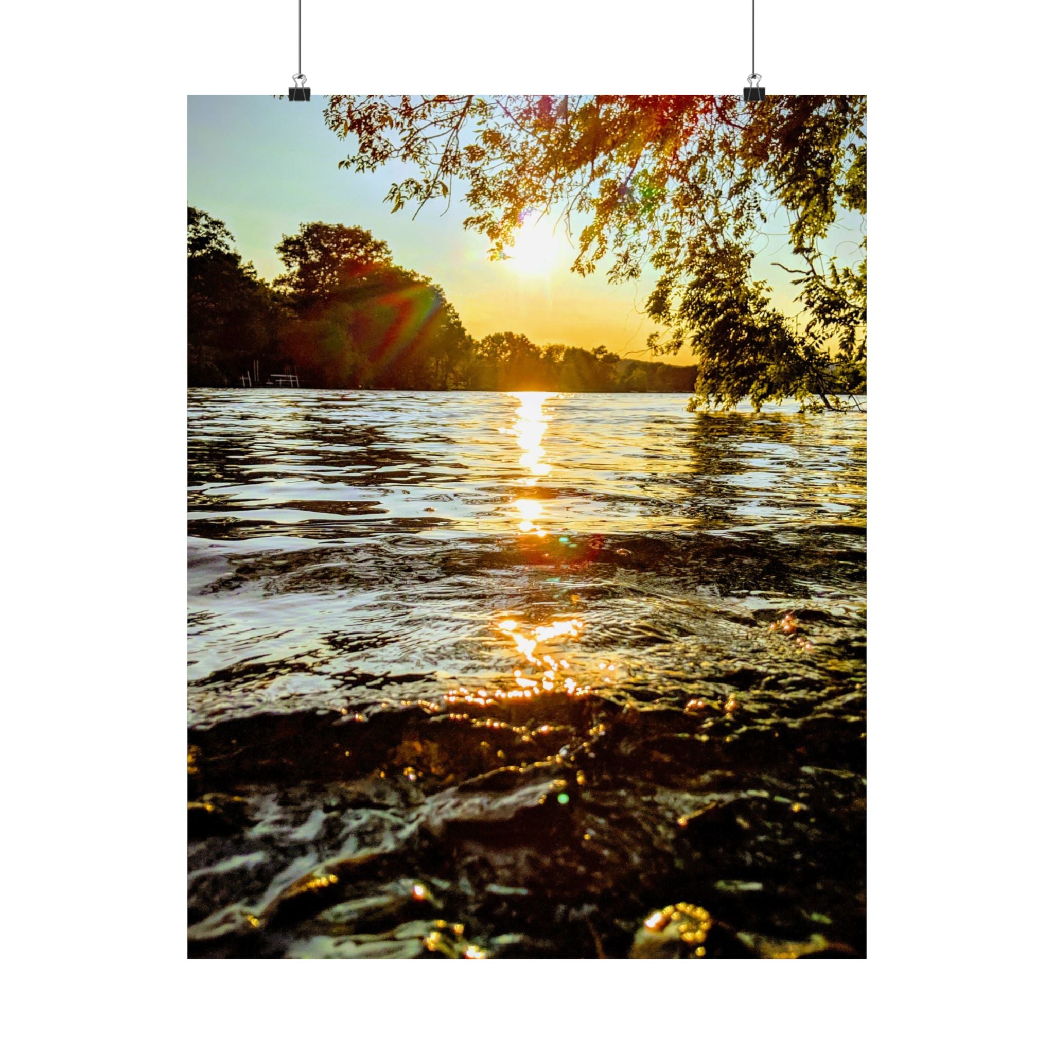 Matte Vertical Poster — Golden Lake Sunset Photography Print