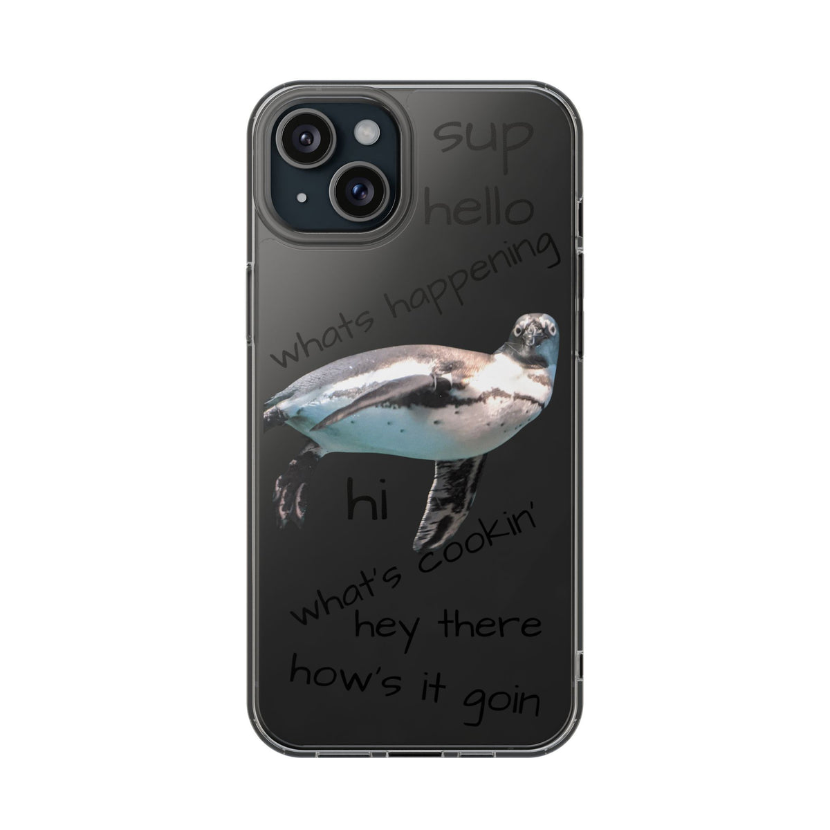 Clear Penguin iPhone Case — Cute Floating Penguin Wildlife Design, Impact-Resistant Clear Phone Cover, Bird Lover Gift