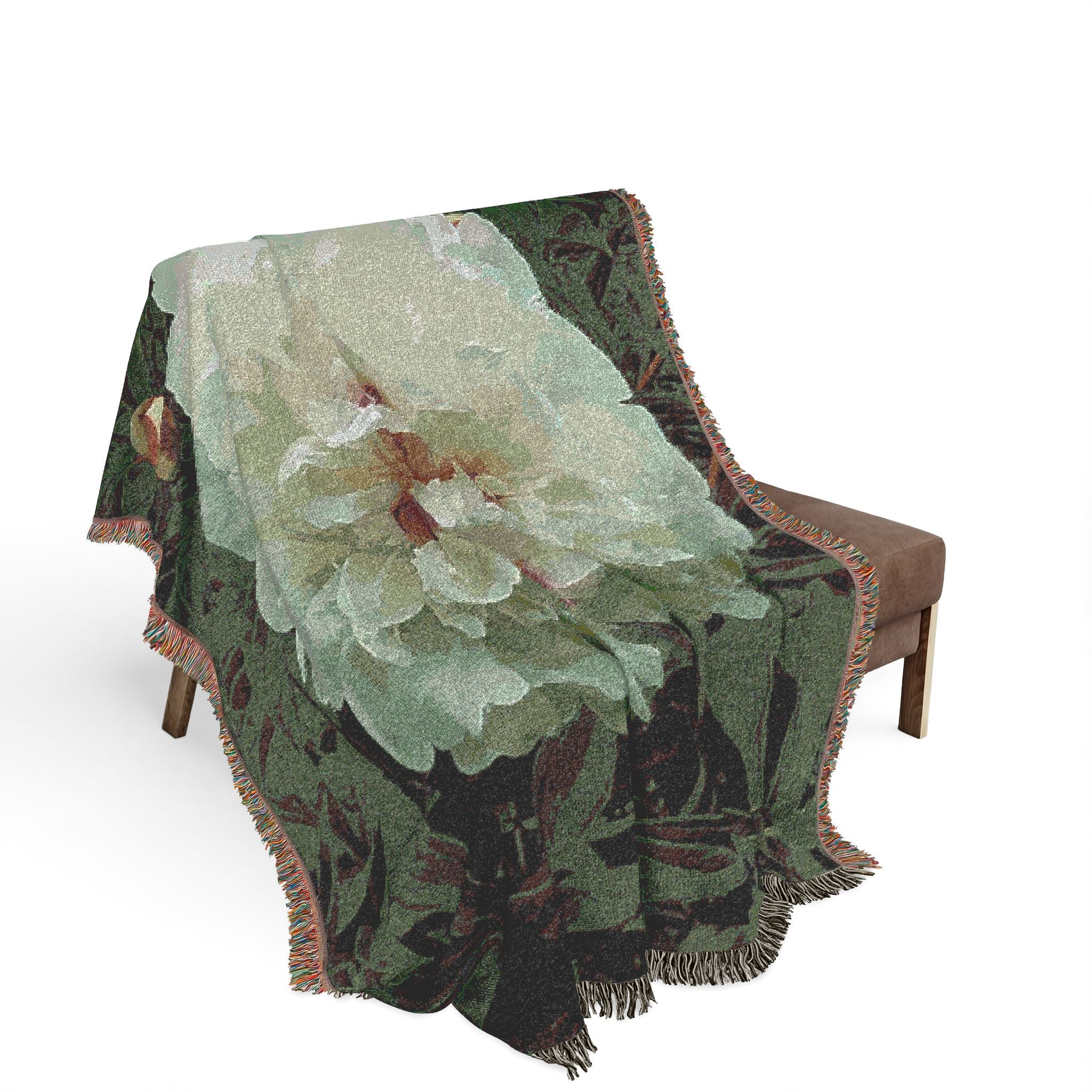 Peony Garden Woven Throw Blanket — Vintage Floral Nature Home Decor