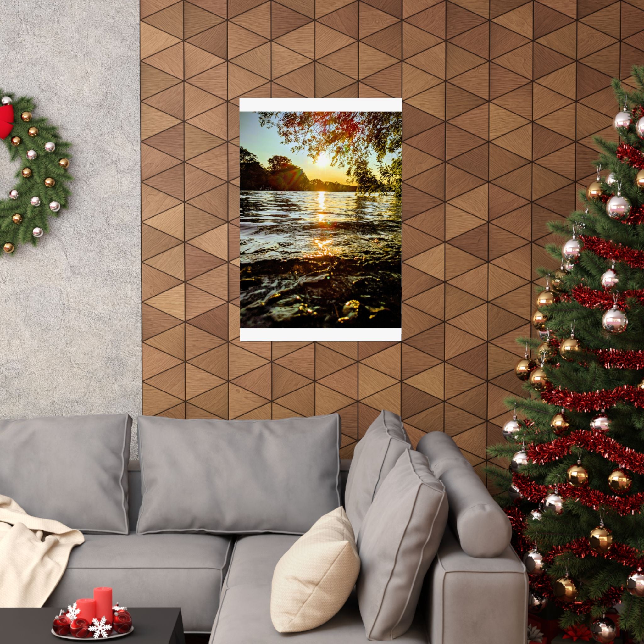 Matte Vertical Poster — Golden Lake Sunset Photography Print
