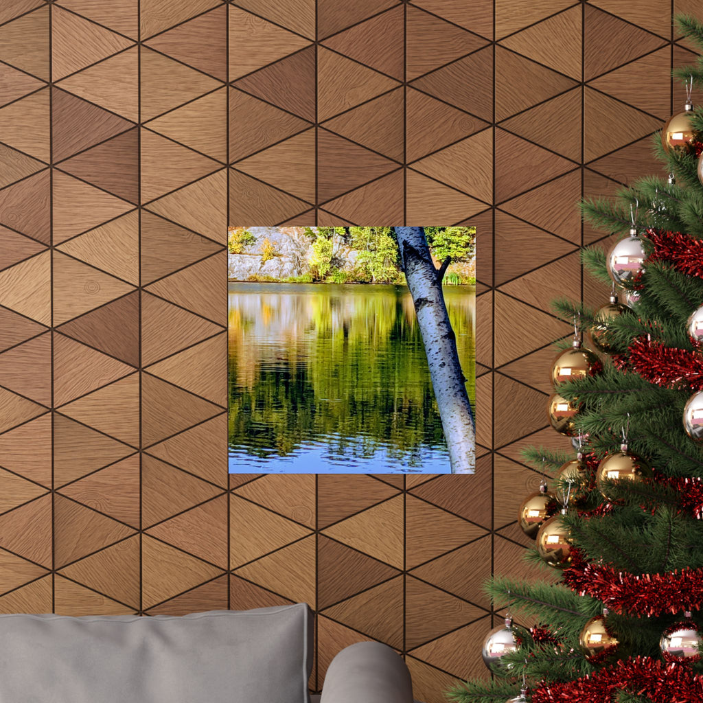Birch Lake Reflection Matte Poster — Vertical Nature Wall Art