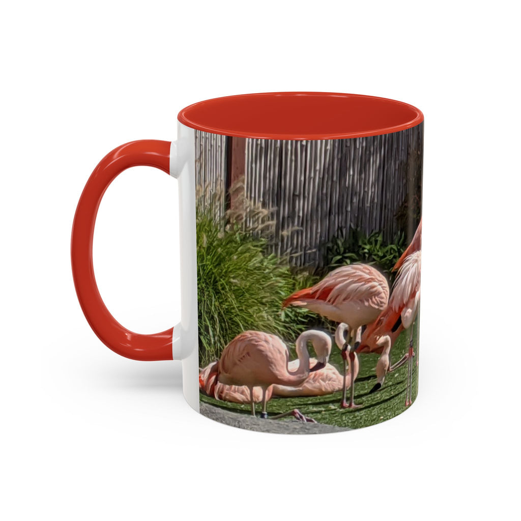 Flamingo Flock Accent Coffee Mug — Tropical Pink Bird Photo (11/15 oz)