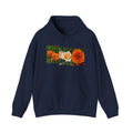 Floral Rectangle Print Hoodie — Orange Rose & Marigold Graphic Sweatshirt