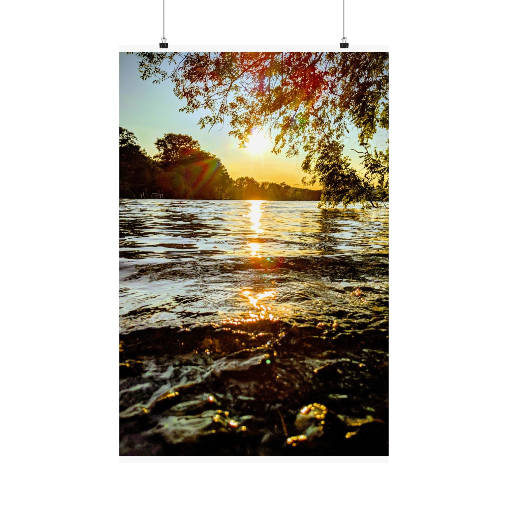 Matte Vertical Poster — Golden Lake Sunset Photography Print