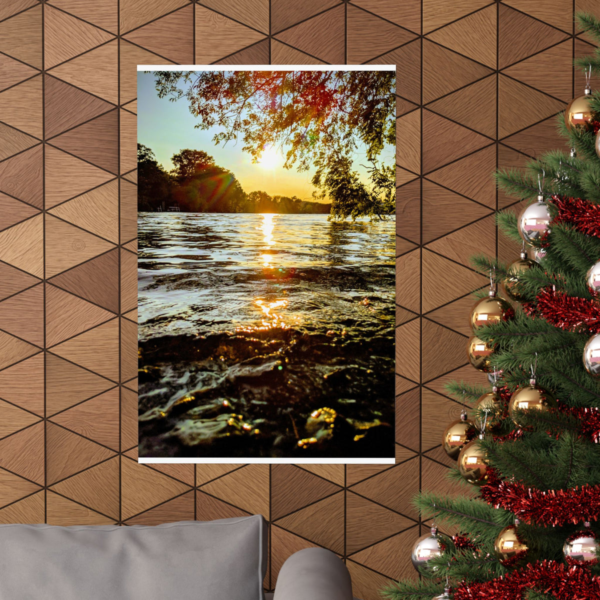 Golden Lake Sunset Matte Poster — Nature Photography Wall Art, Scenic Landscape Print, 46 Sizes