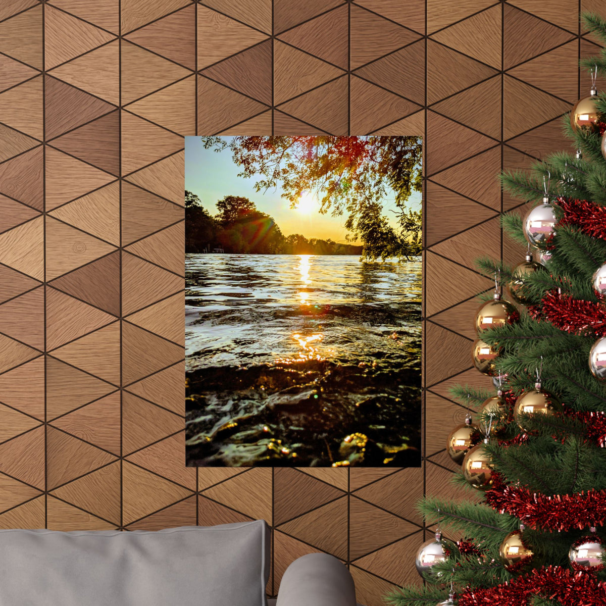 Golden Lake Sunset Matte Poster — Nature Photography Wall Art, Scenic Landscape Print, 46 Sizes
