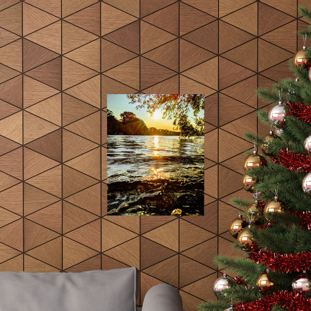 Golden Lake Sunset Matte Poster — Nature Photography Wall Art, Scenic Landscape Print, 46 Sizes