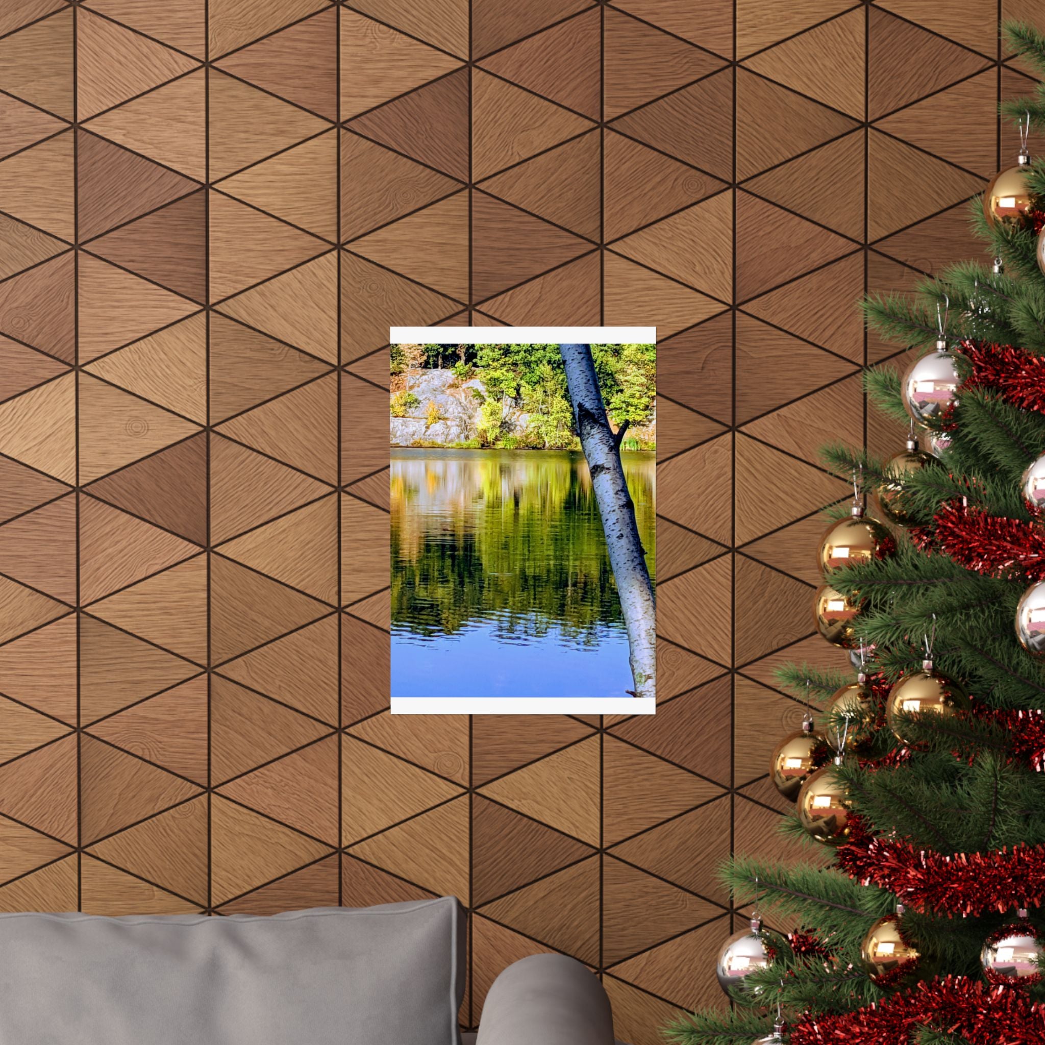Birch Lake Reflection Matte Poster — Vertical Nature Wall Art