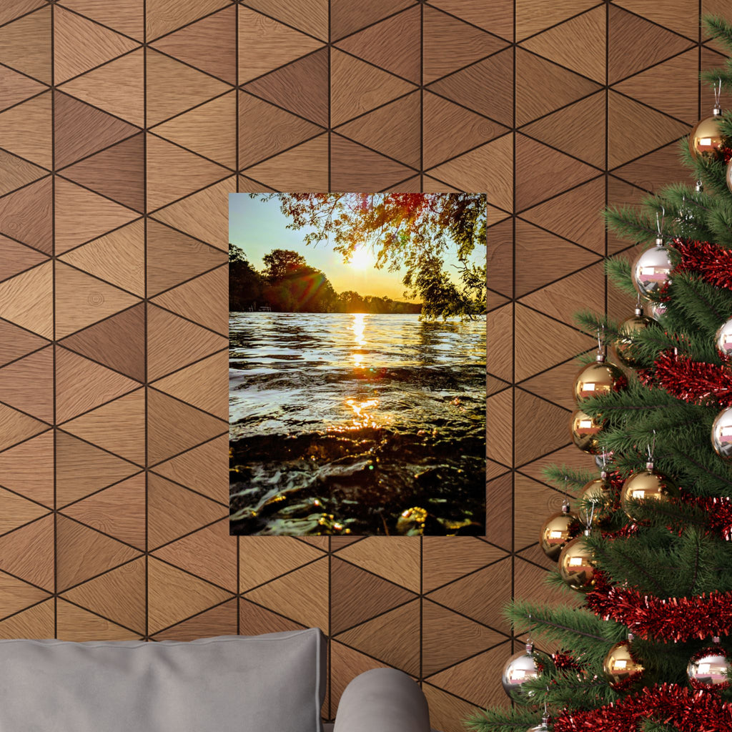 Golden Lake Sunset Matte Poster — Nature Photography Wall Art, Scenic Landscape Print, 46 Sizes