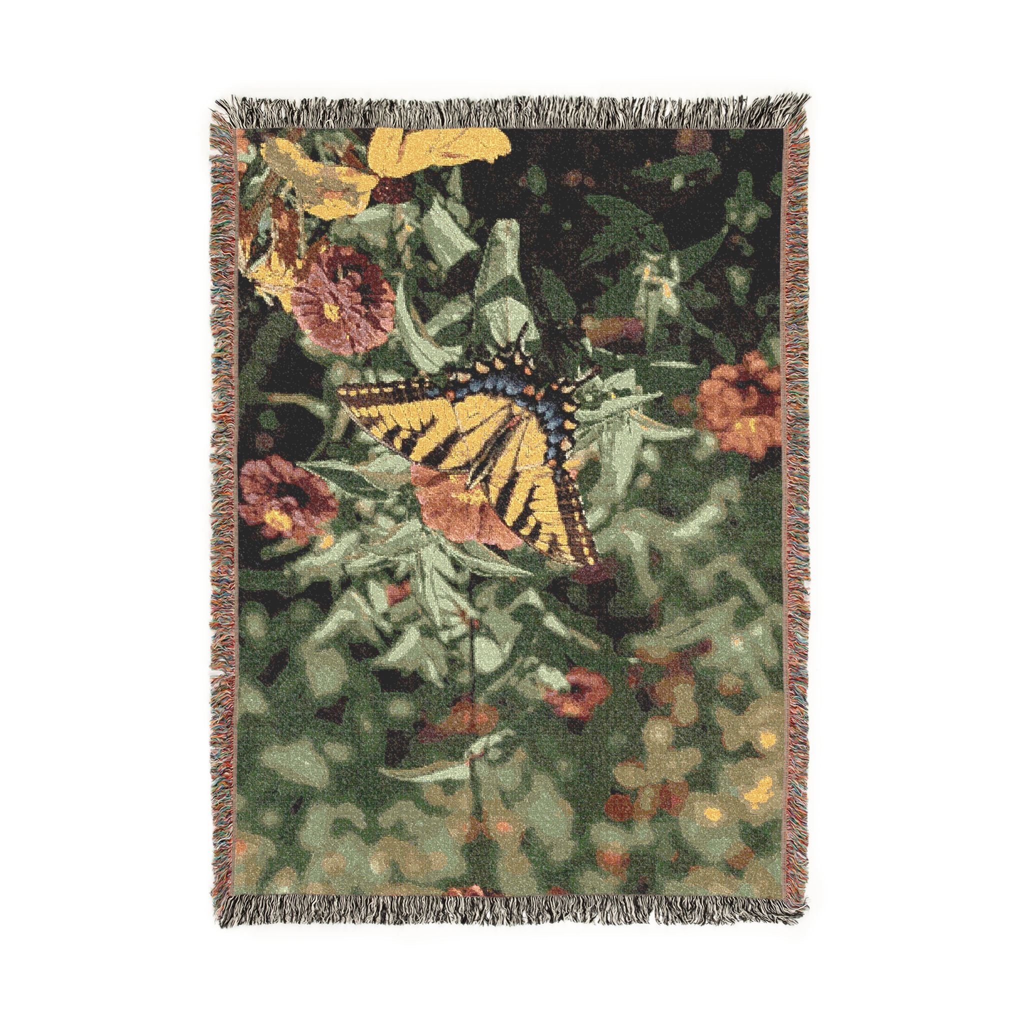 Butterfly Garden Woven Blanket — Vintage Floral Throw