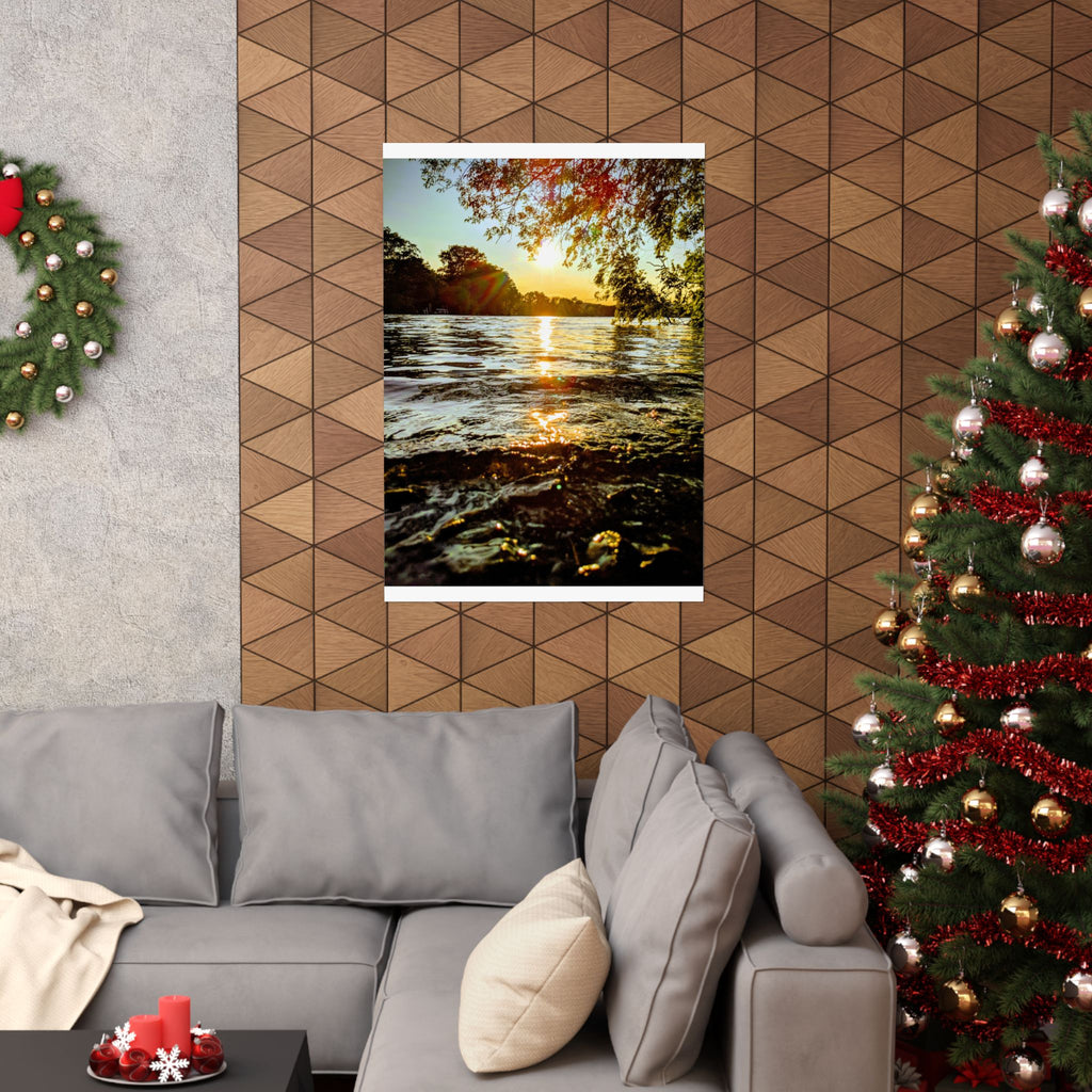 Matte Vertical Poster — Golden Lake Sunset Photography Print