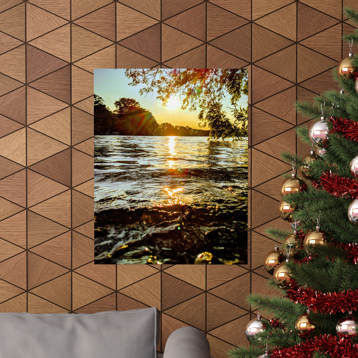 Golden Lake Sunset Matte Poster — Nature Photography Wall Art, Scenic Landscape Print, 46 Sizes