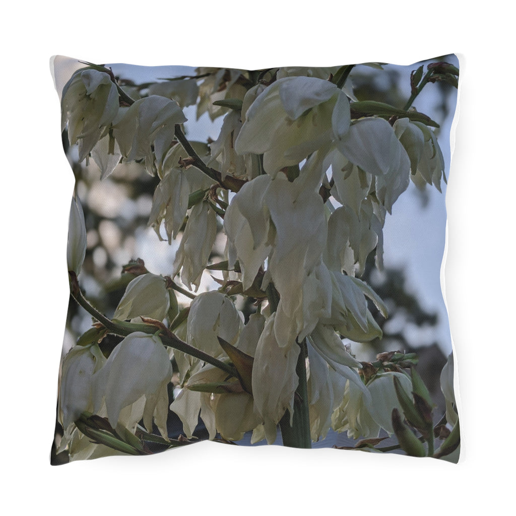 Floral Outdoor Pillow — White Yucca & Purple Hydrangea Decorative Patio Cushion