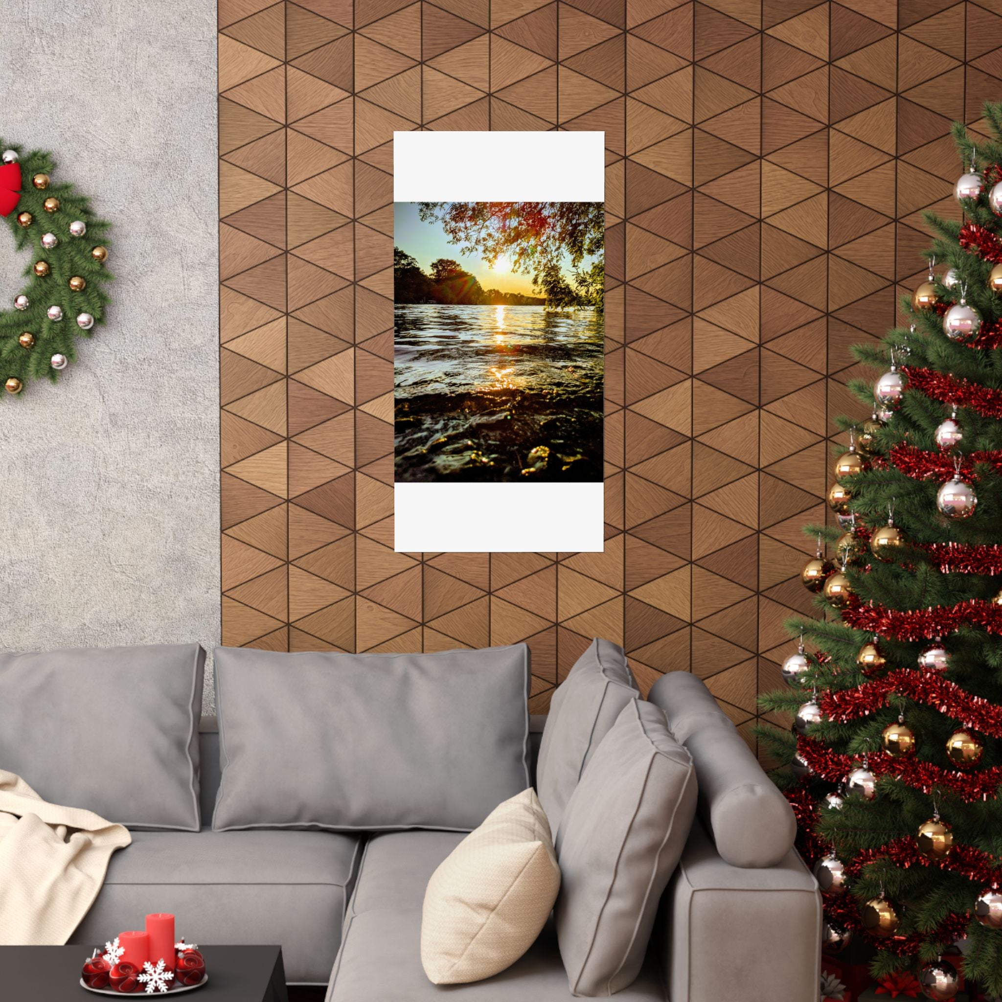Matte Vertical Poster — Golden Lake Sunset Photography Print