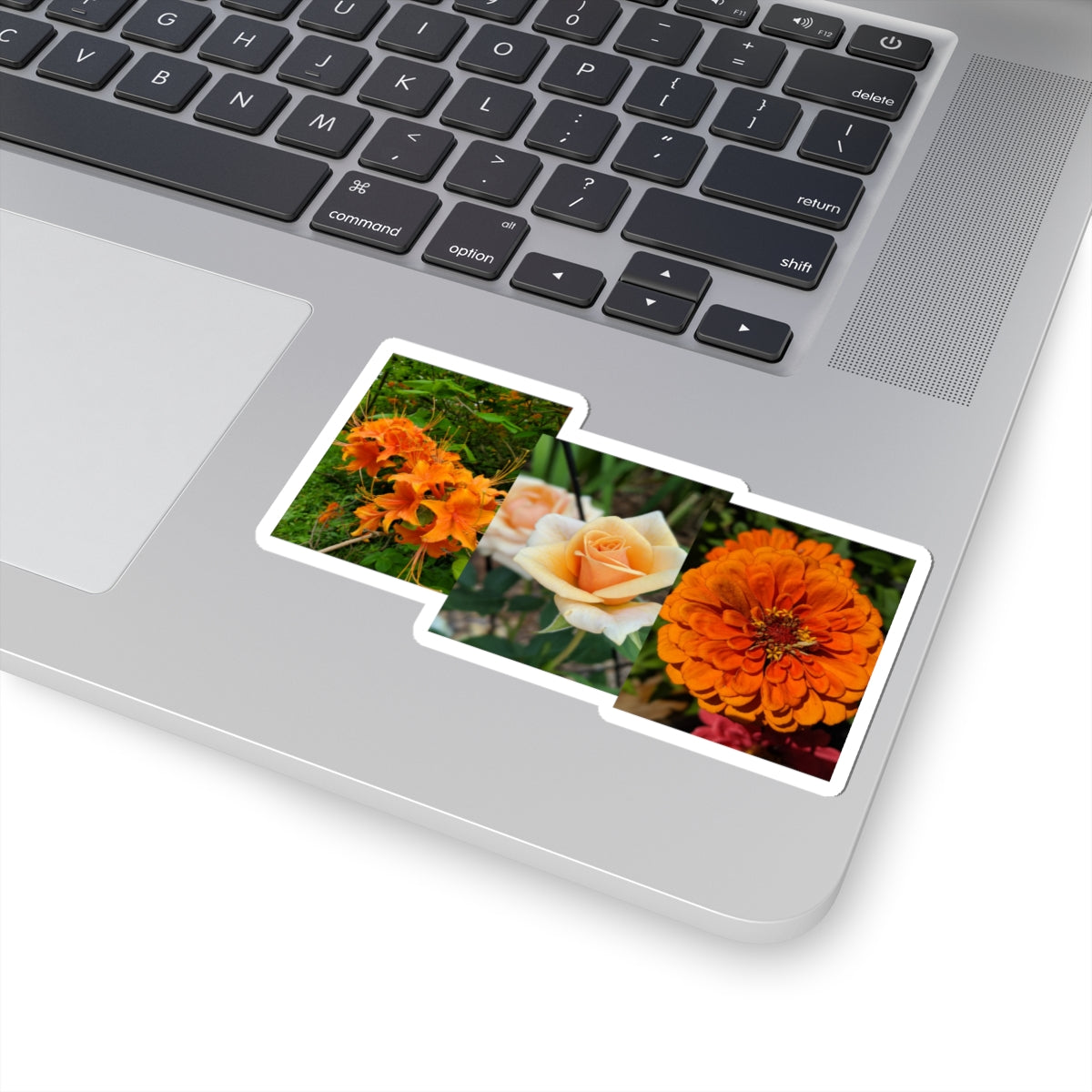 Orange Floral Kiss-Cut Sticker Pack — Rose, Zinnia & Lily Laptop Decal