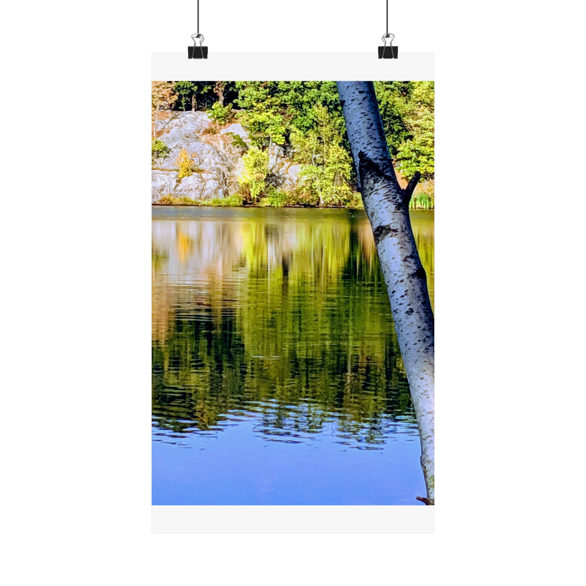 Birch Lake Reflection Matte Poster — Vertical Nature Wall Art
