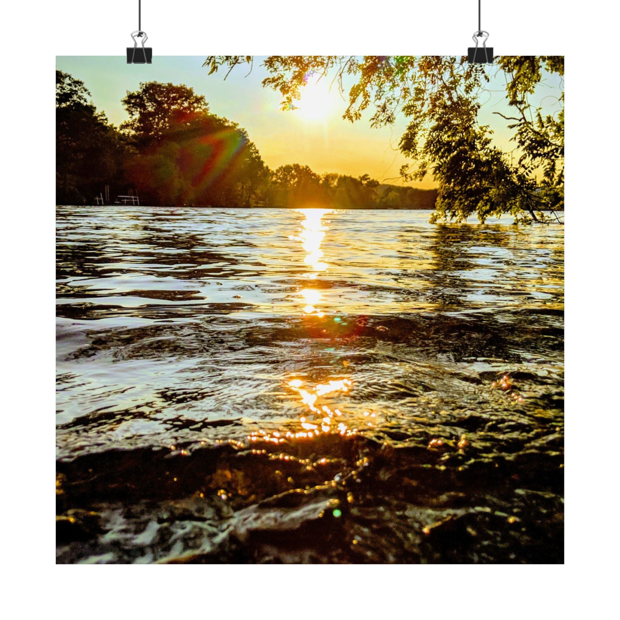 Matte Vertical Poster — Golden Lake Sunset Photography Print