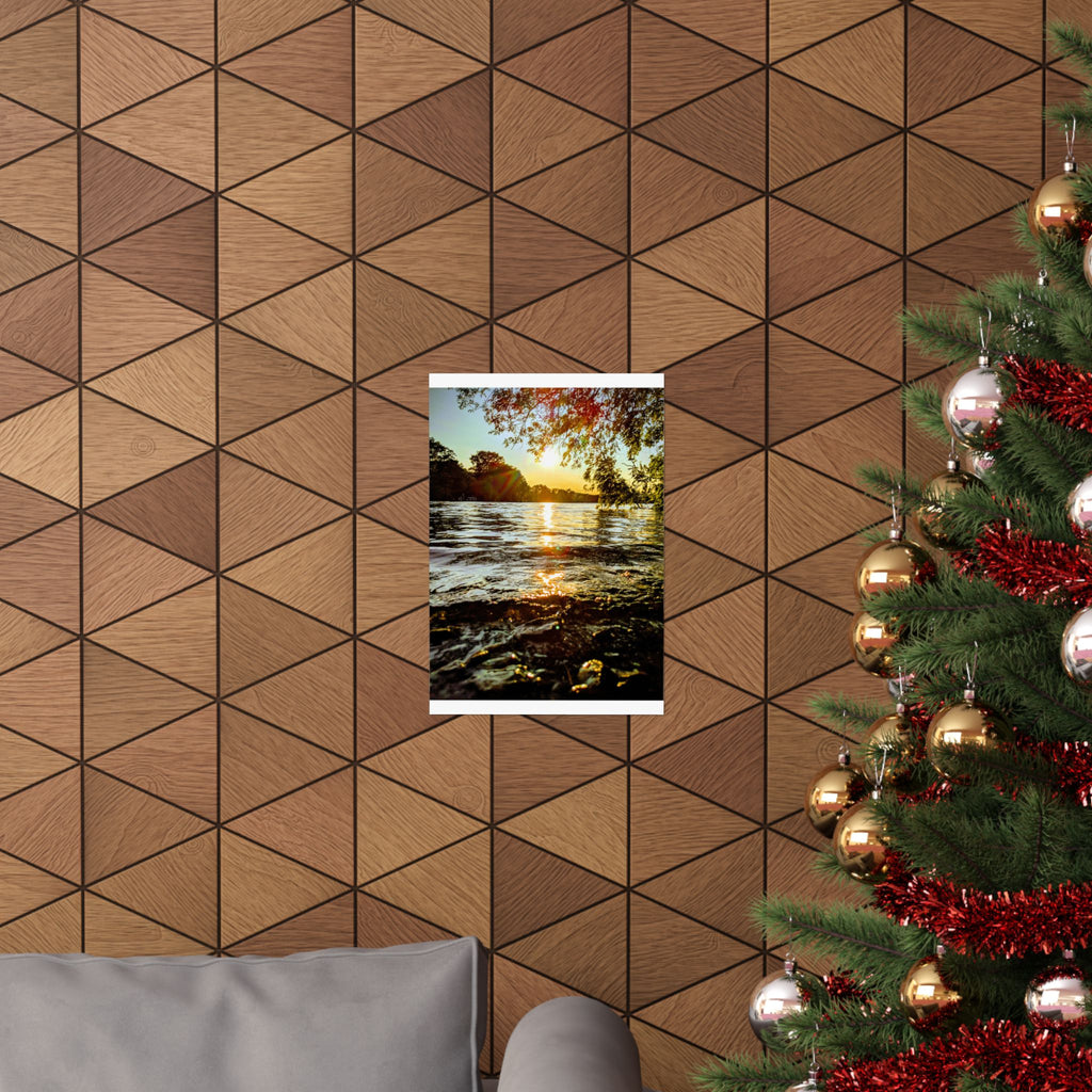 Matte Vertical Poster — Golden Lake Sunset Photography Print
