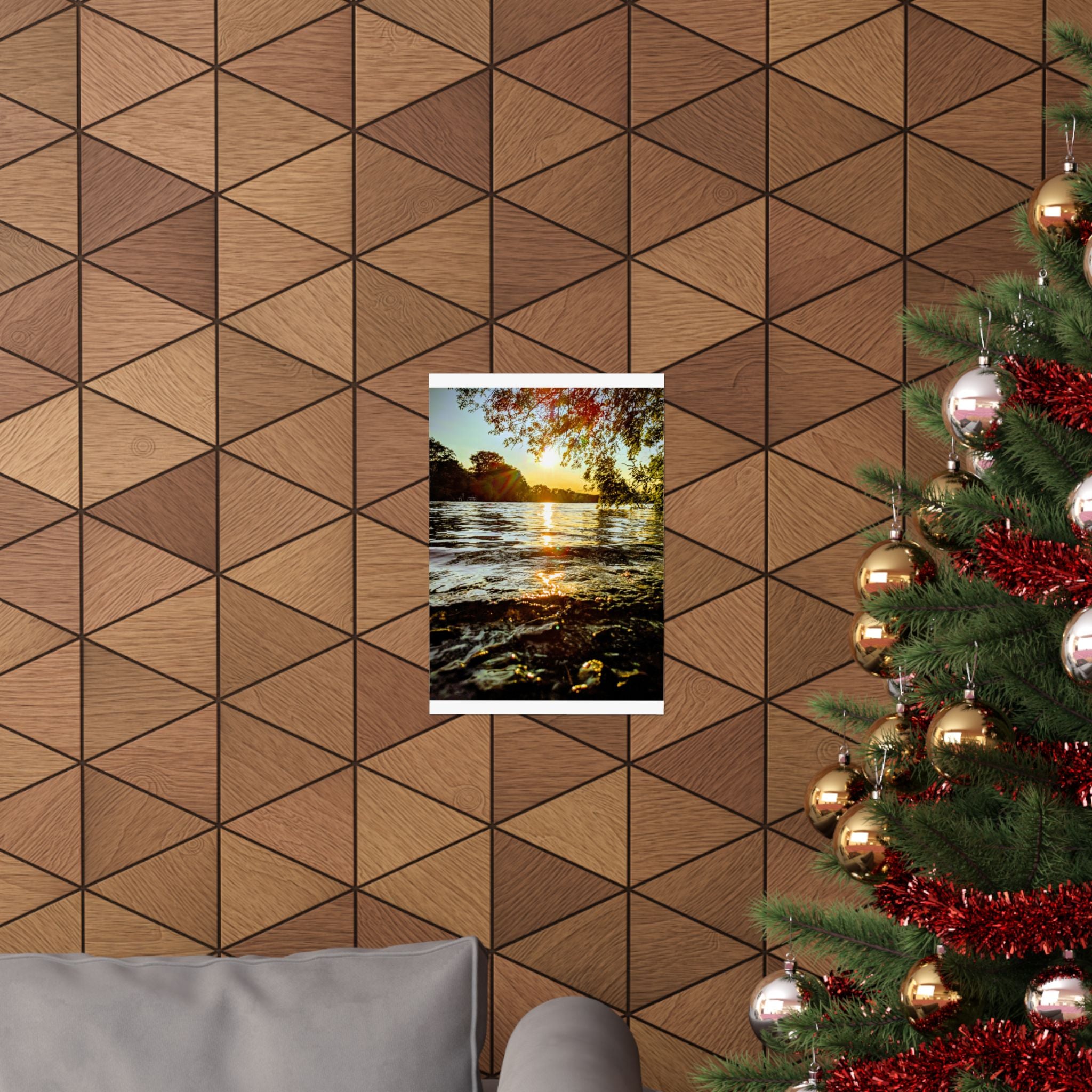 Matte Vertical Poster — Golden Lake Sunset Photography Print