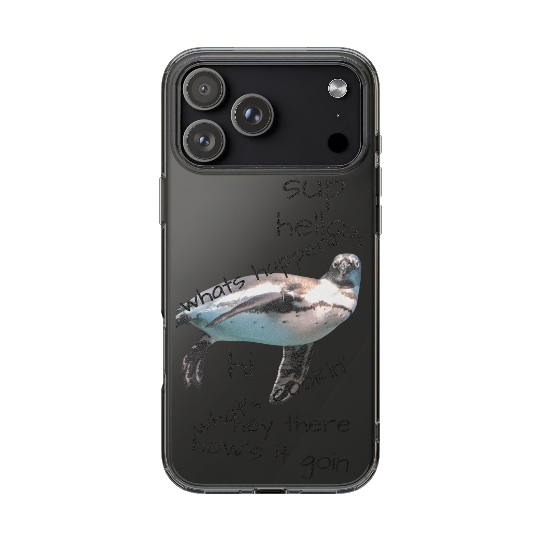 Clear Penguin iPhone Case — Cute Floating Penguin Wildlife Design, Impact-Resistant Clear Phone Cover, Bird Lover Gift