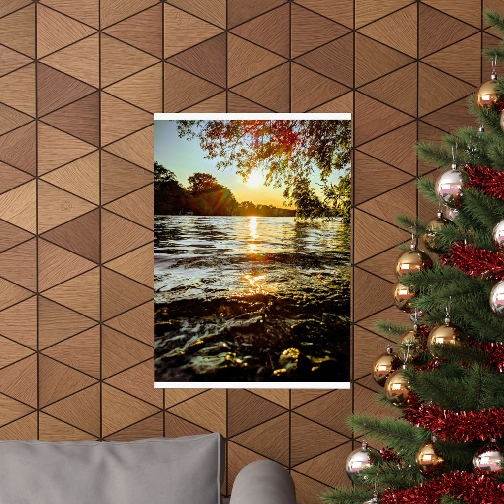 Matte Vertical Poster — Golden Lake Sunset Photography Print