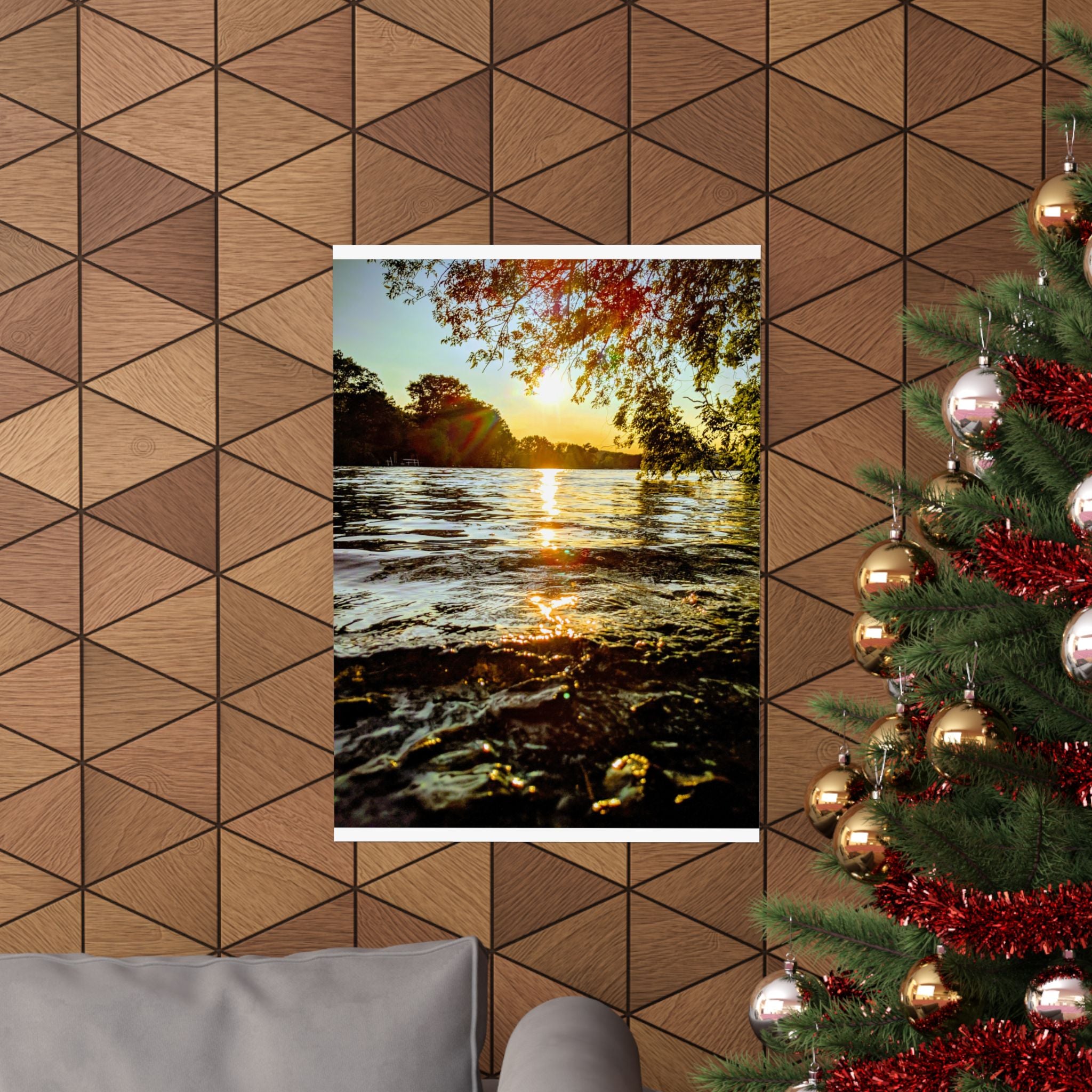 Matte Vertical Poster — Golden Lake Sunset Photography Print