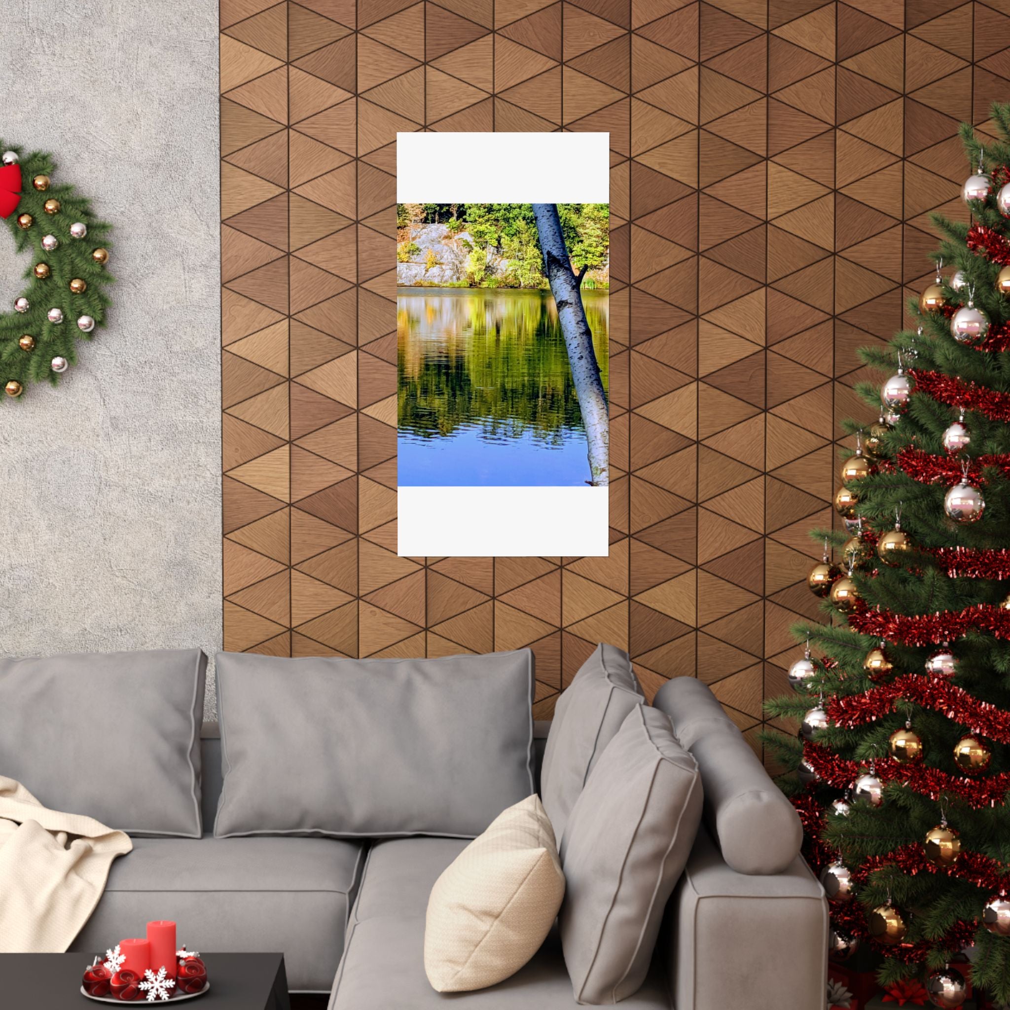 Birch Lake Reflection Matte Poster — Vertical Nature Wall Art