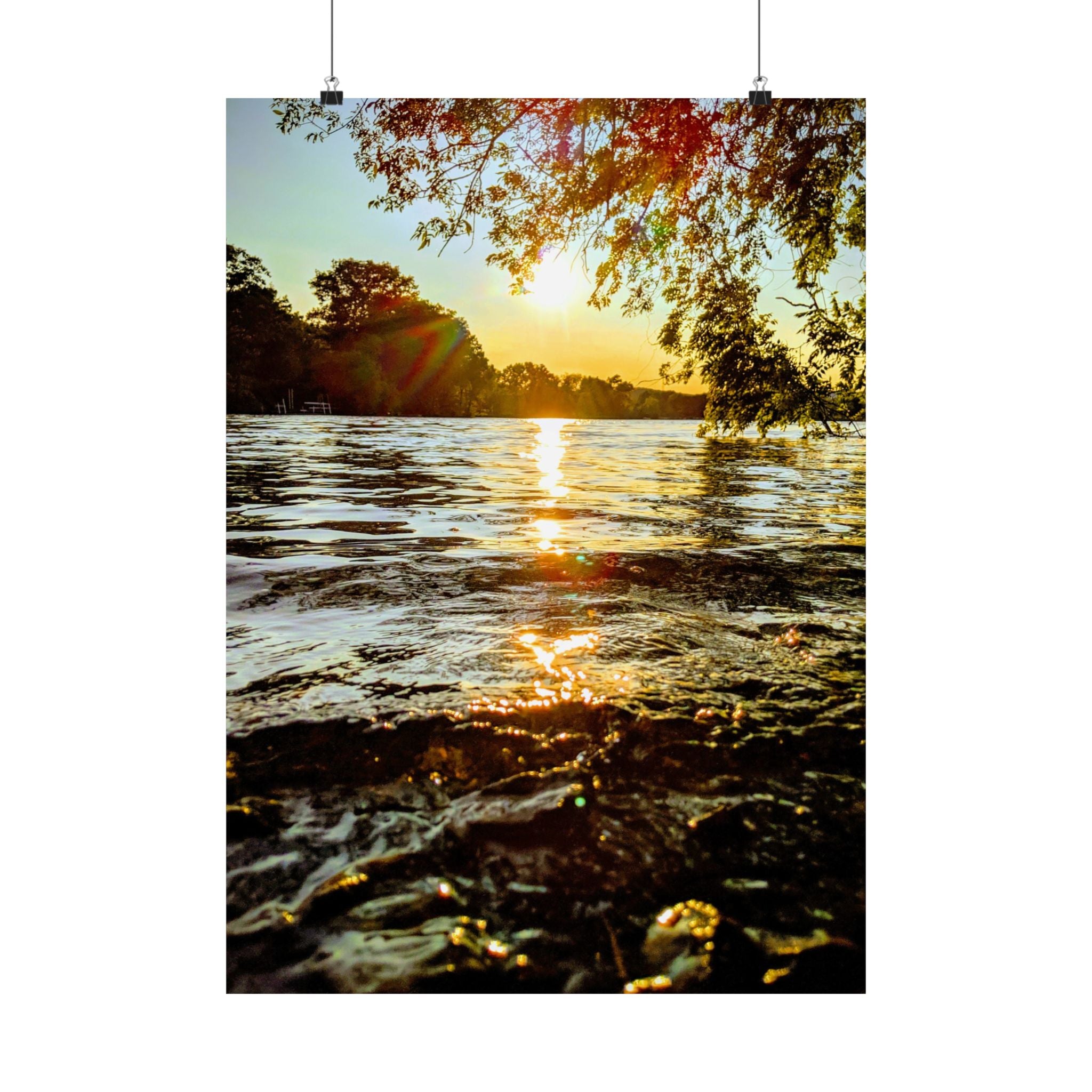 Matte Vertical Poster — Golden Lake Sunset Photography Print