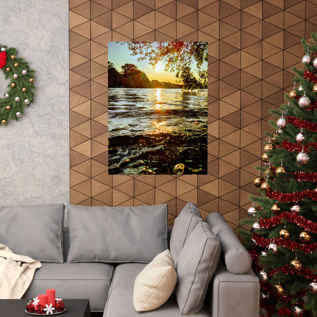 Golden Lake Sunset Matte Poster — Nature Photography Wall Art, Scenic Landscape Print, 46 Sizes
