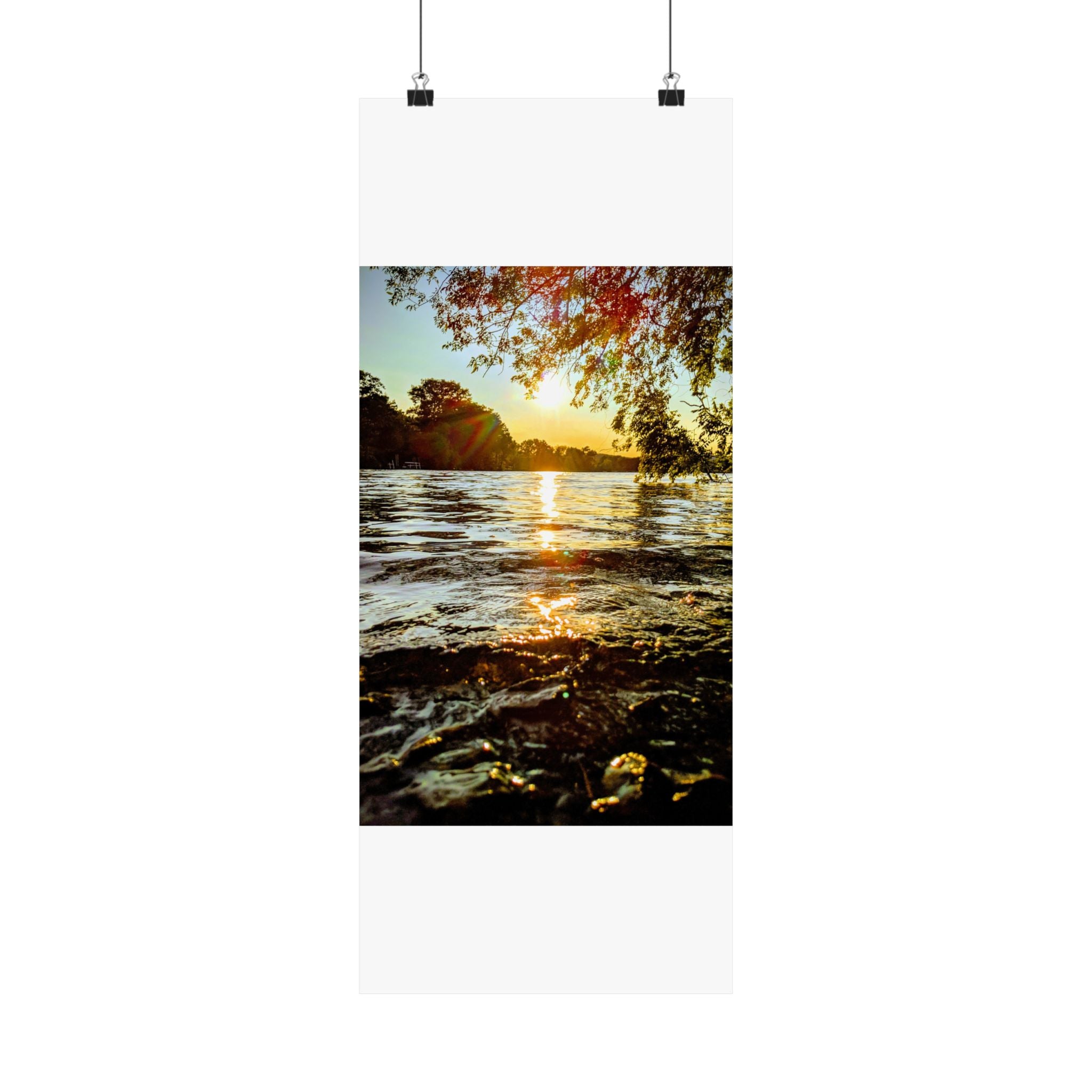 Matte Vertical Poster — Golden Lake Sunset Photography Print