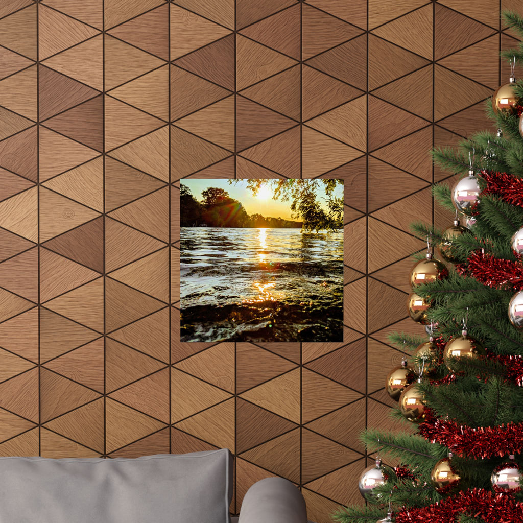 Golden Lake Sunset Matte Poster — Nature Photography Wall Art, Scenic Landscape Print, 46 Sizes