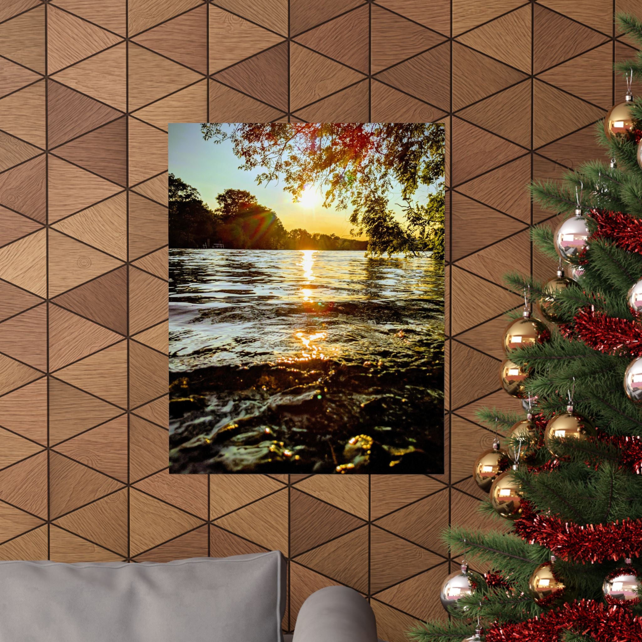Matte Vertical Poster — Golden Lake Sunset Photography Print