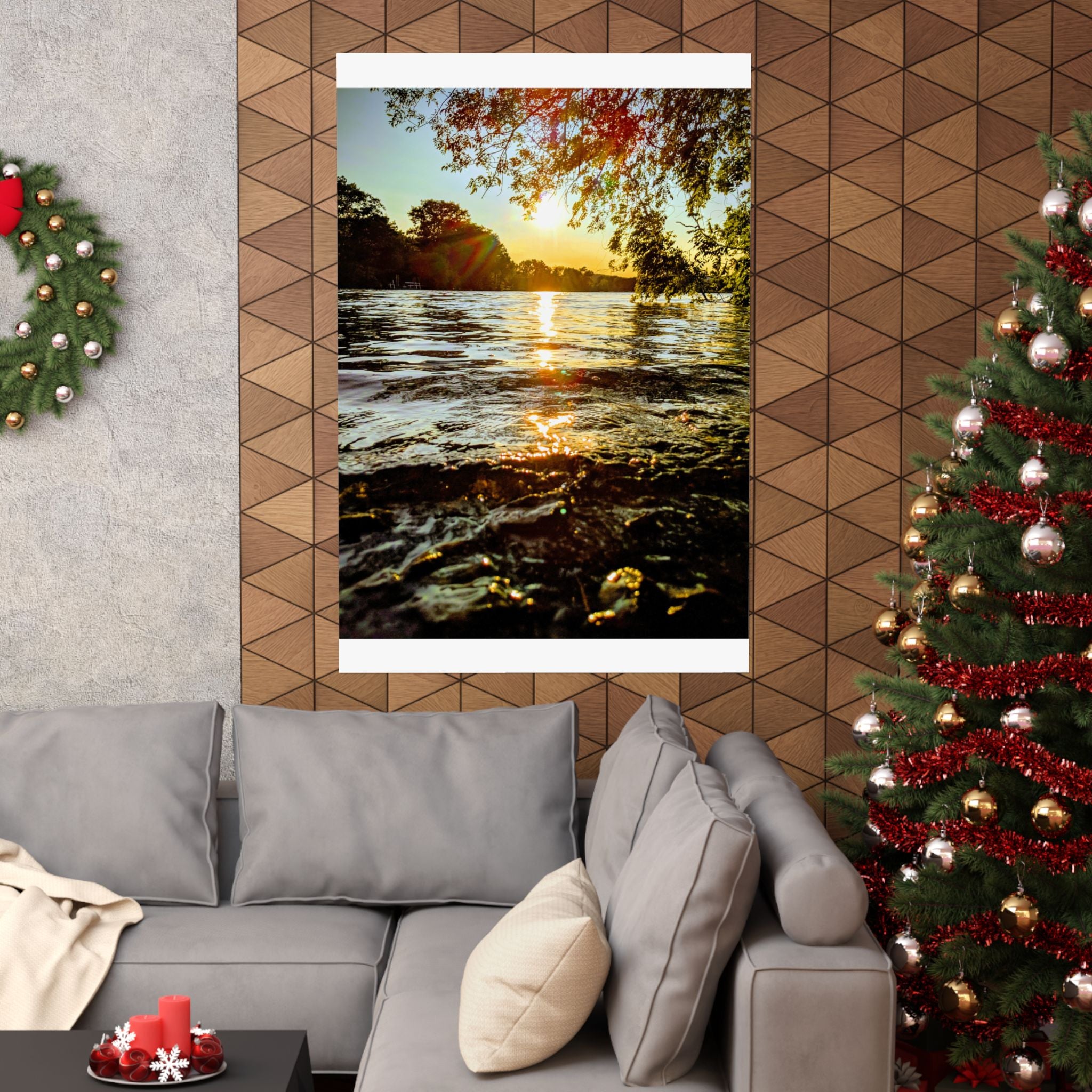 Matte Vertical Poster — Golden Lake Sunset Photography Print