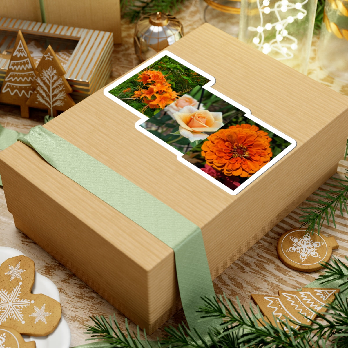Orange Floral Kiss-Cut Sticker Pack — Rose, Zinnia & Lily Laptop Decal