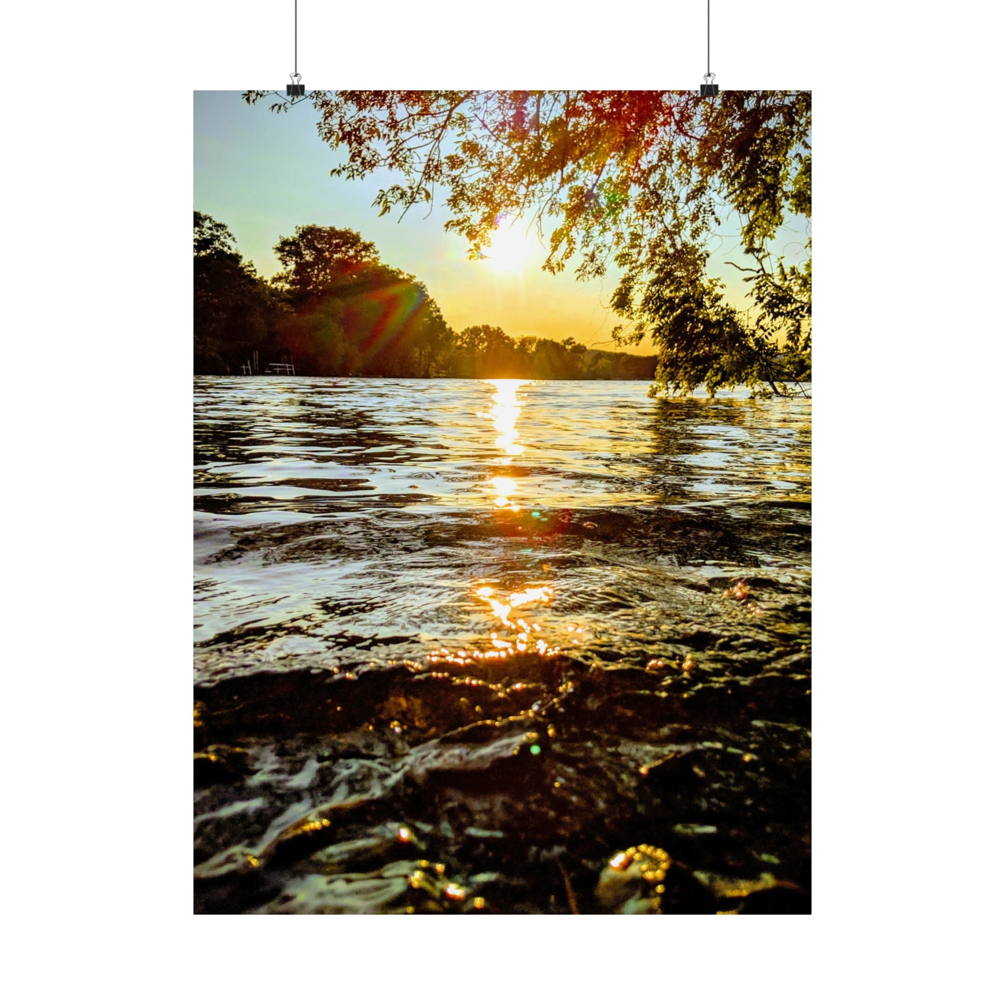 Matte Vertical Poster — Golden Lake Sunset Photography Print
