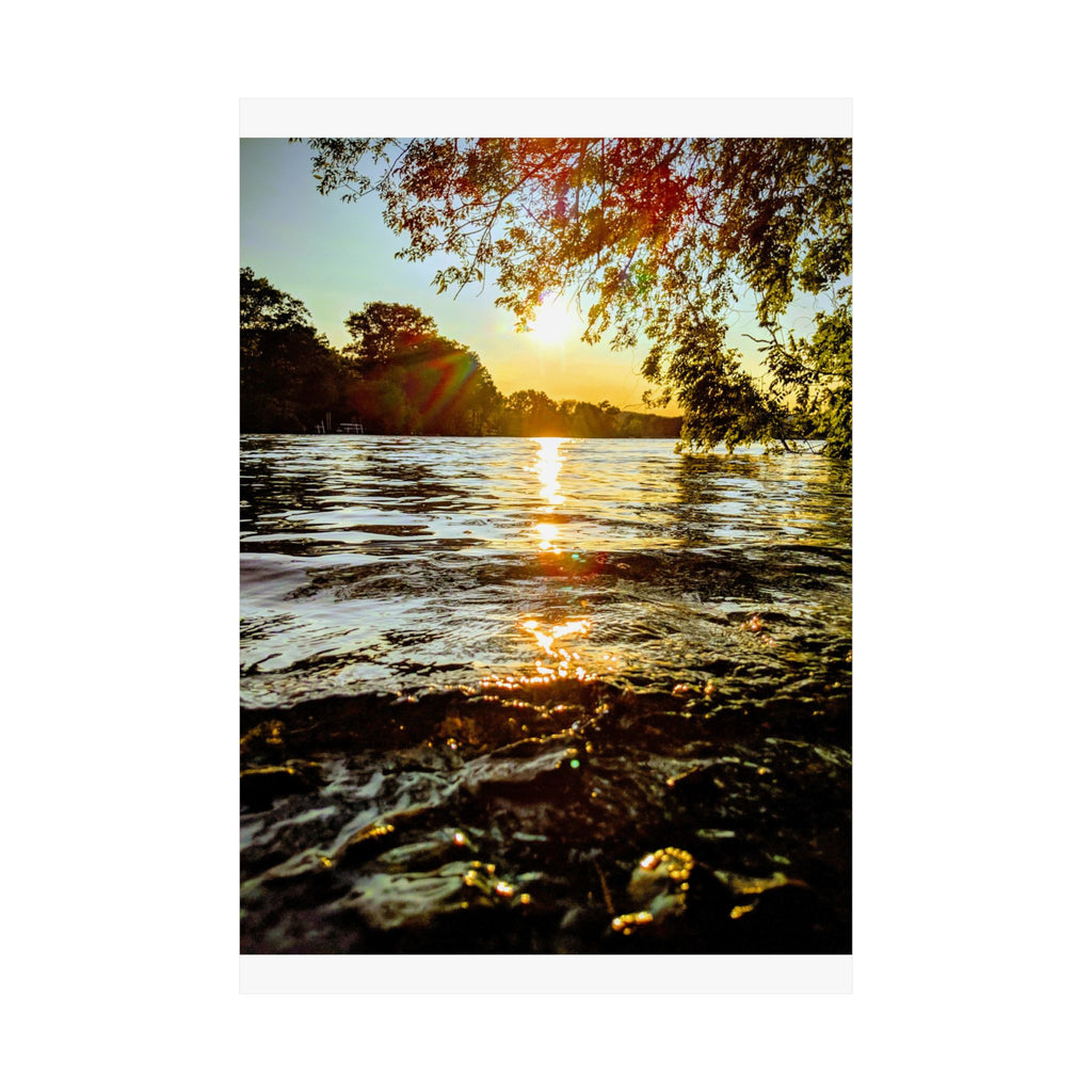Matte Vertical Poster — Golden Lake Sunset Photography Print