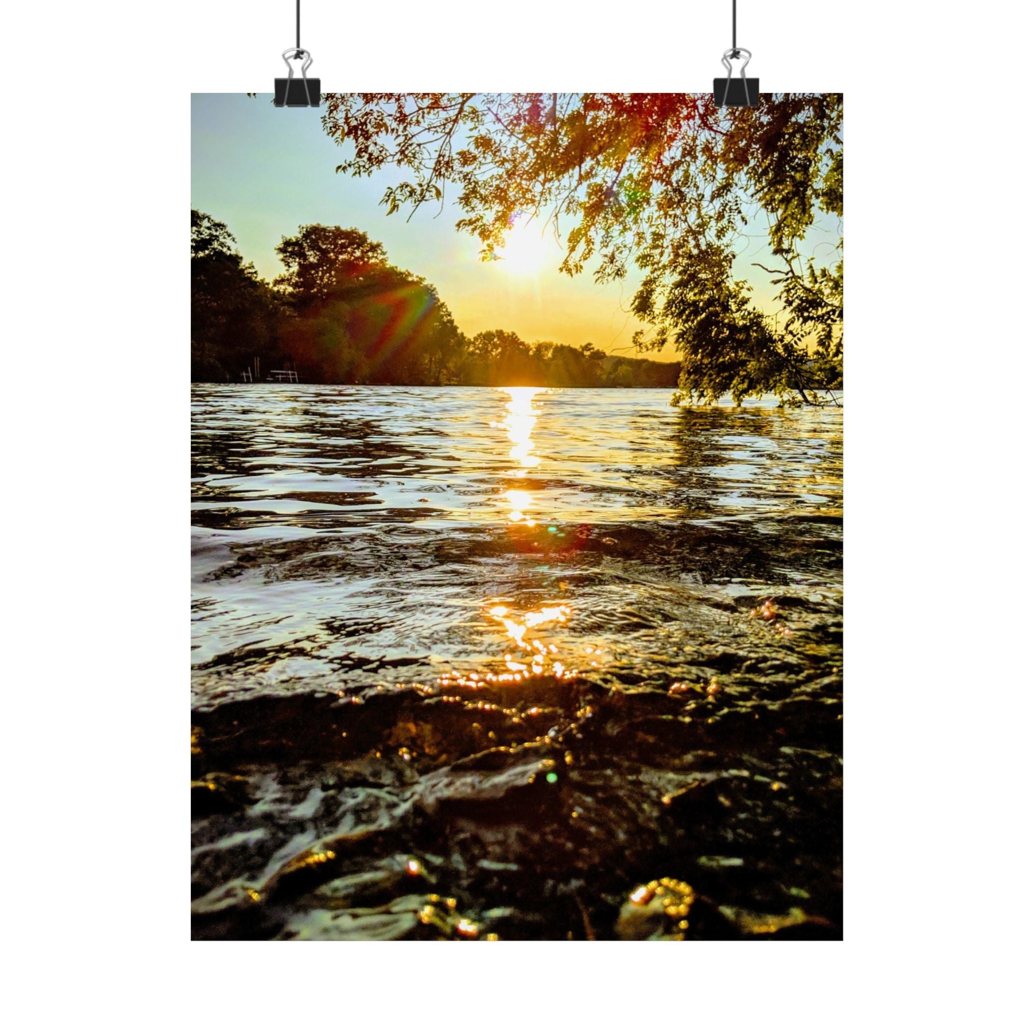 Matte Vertical Poster — Golden Lake Sunset Photography Print