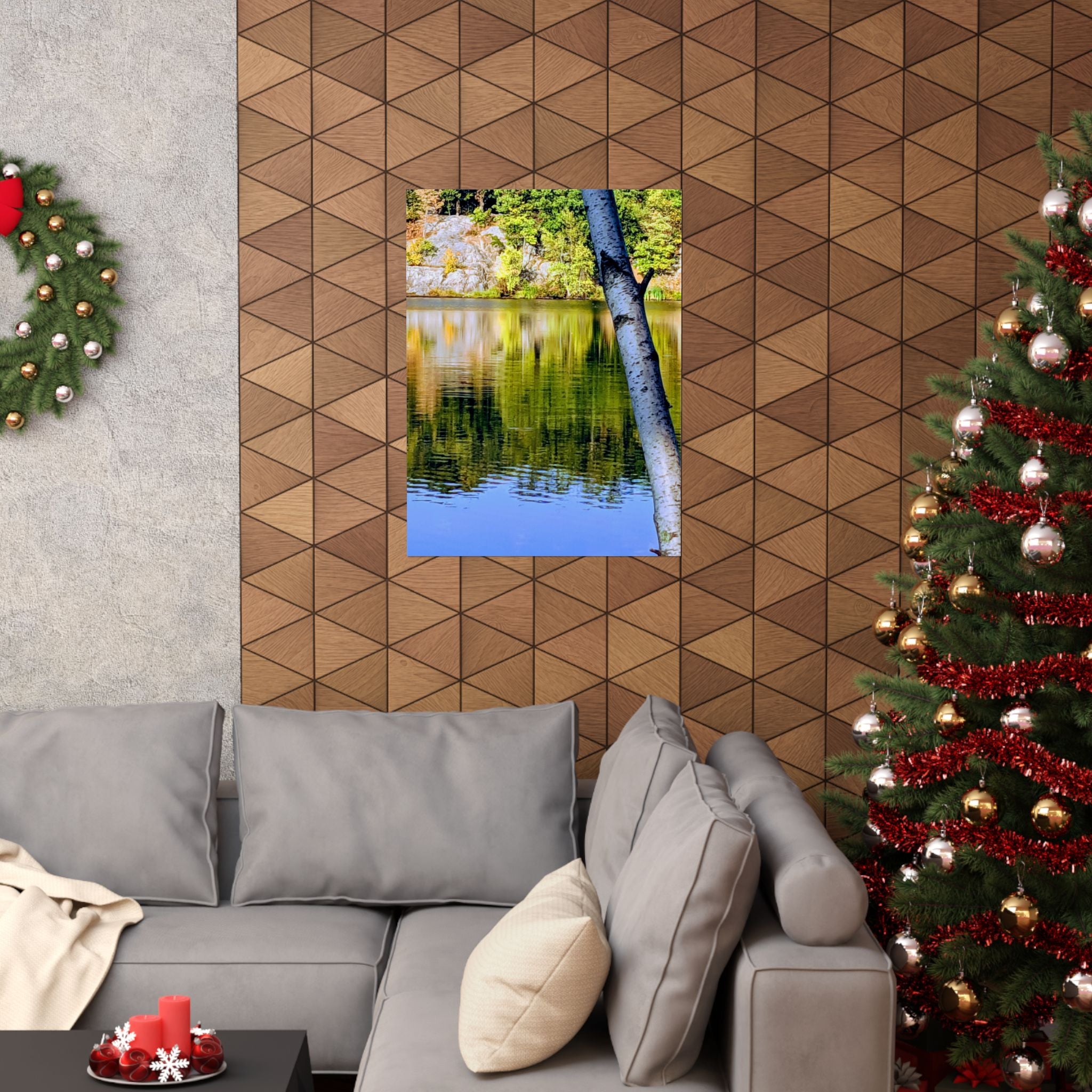 Birch Lake Reflection Matte Poster — Vertical Nature Wall Art