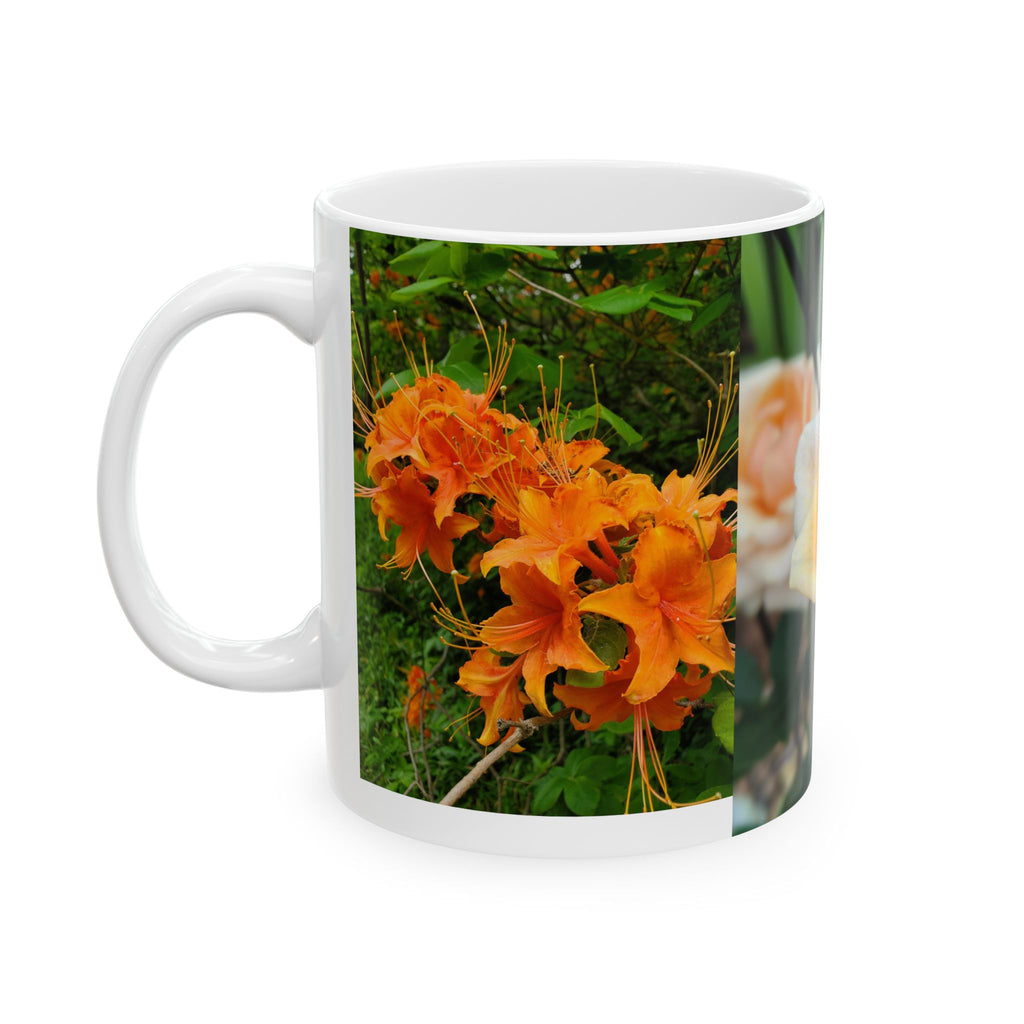 Peach & Orange Rose Ceramic Mug — Floral Garden Photo Coffee Cup (11oz, 15oz)
