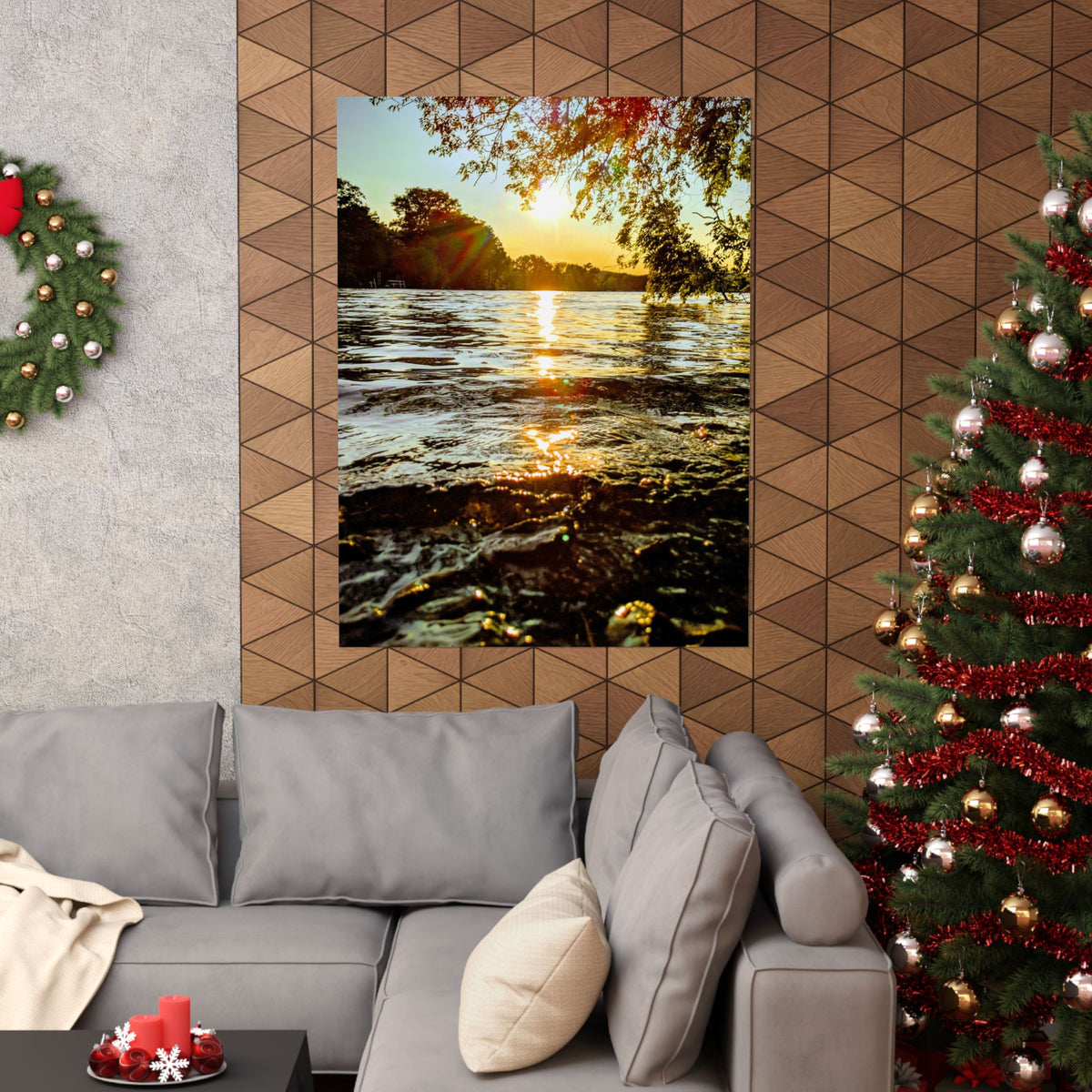 Golden Lake Sunset Matte Poster — Nature Photography Wall Art, Scenic Landscape Print, 46 Sizes