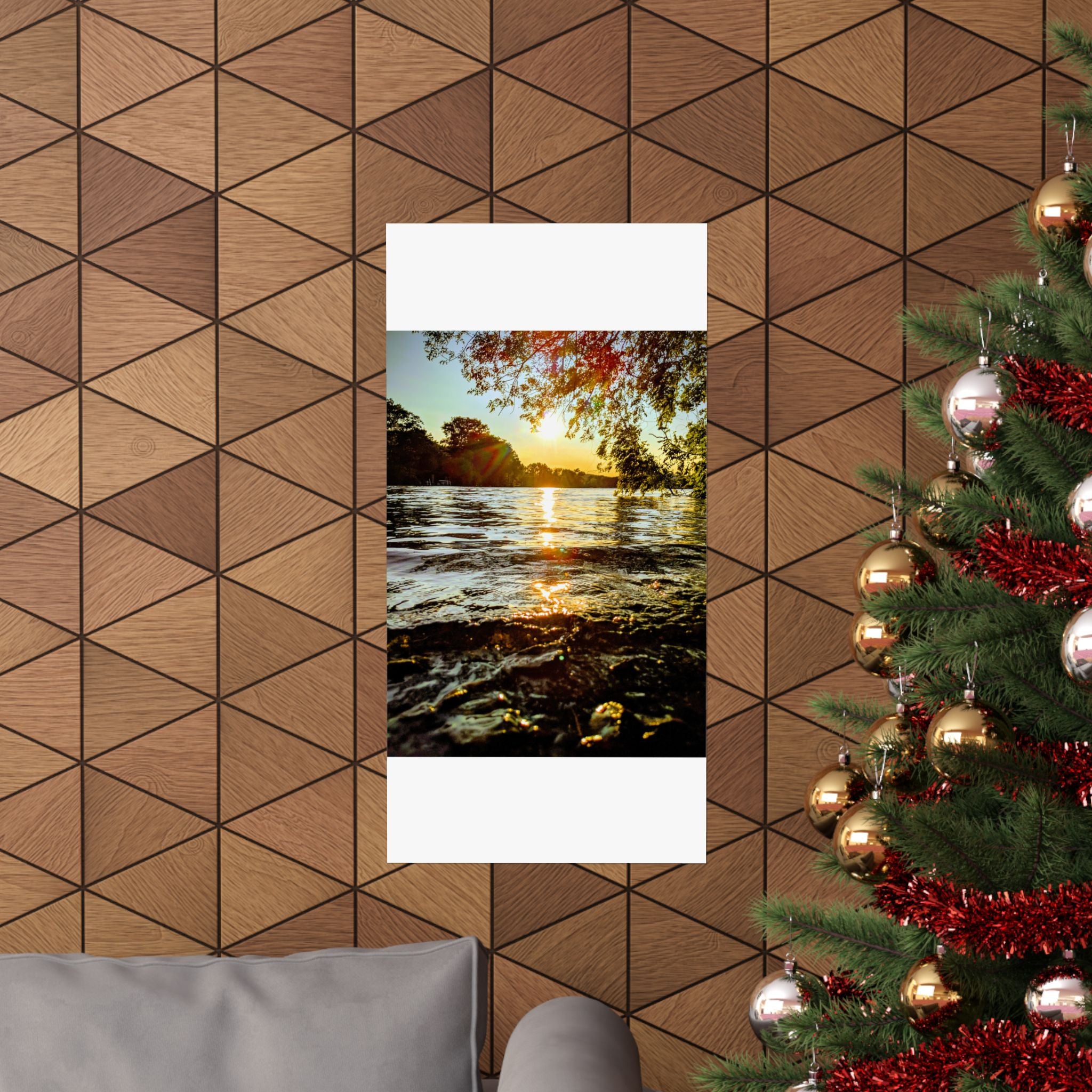 Matte Vertical Poster — Golden Lake Sunset Photography Print