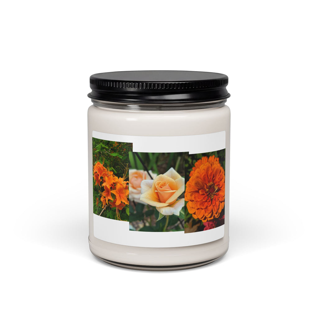 Orange Rose & Marigold Scented Soy Candle — Floral Nature Photo, 9oz Hand-Poured Jar Candle, Garden Gift