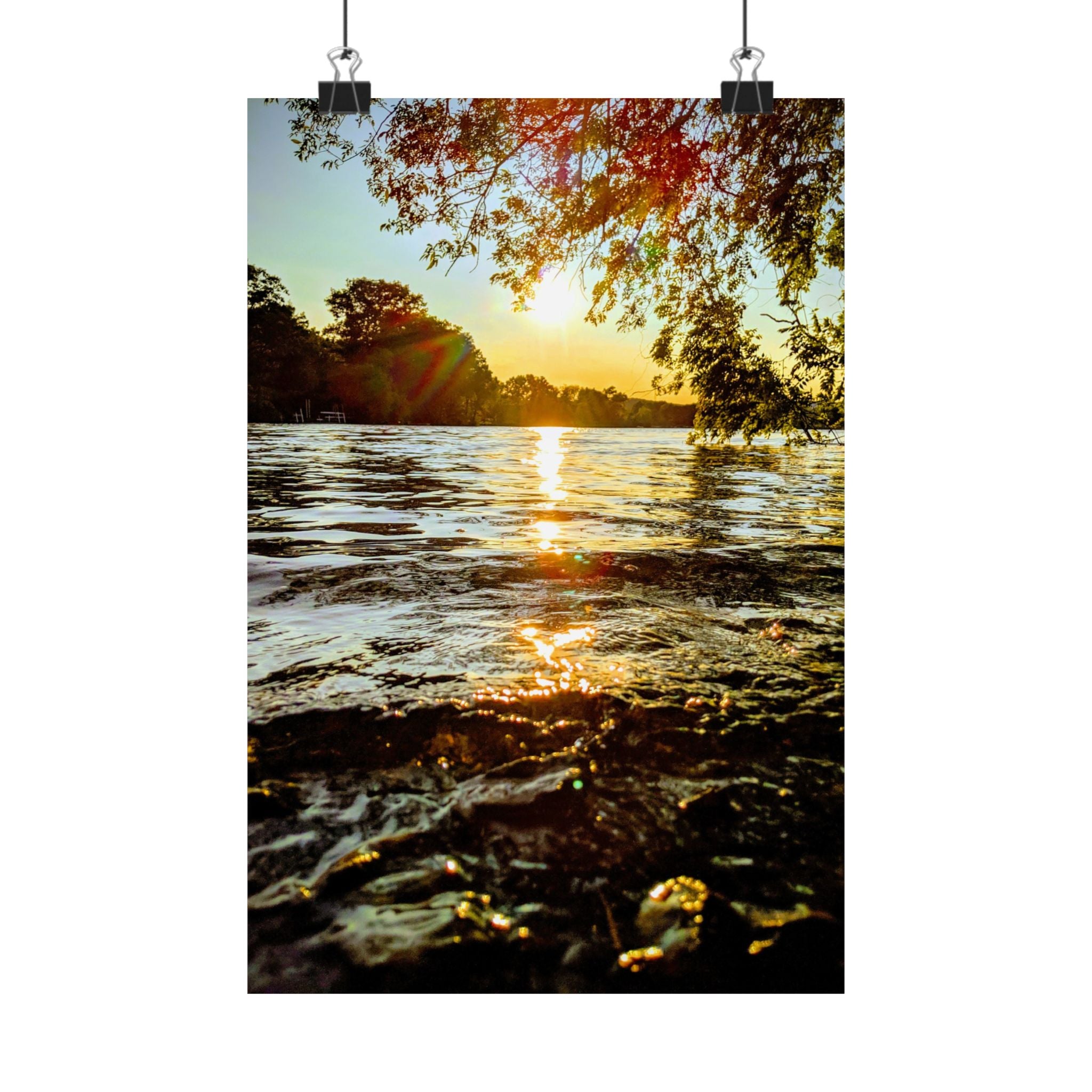 Matte Vertical Poster — Golden Lake Sunset Photography Print