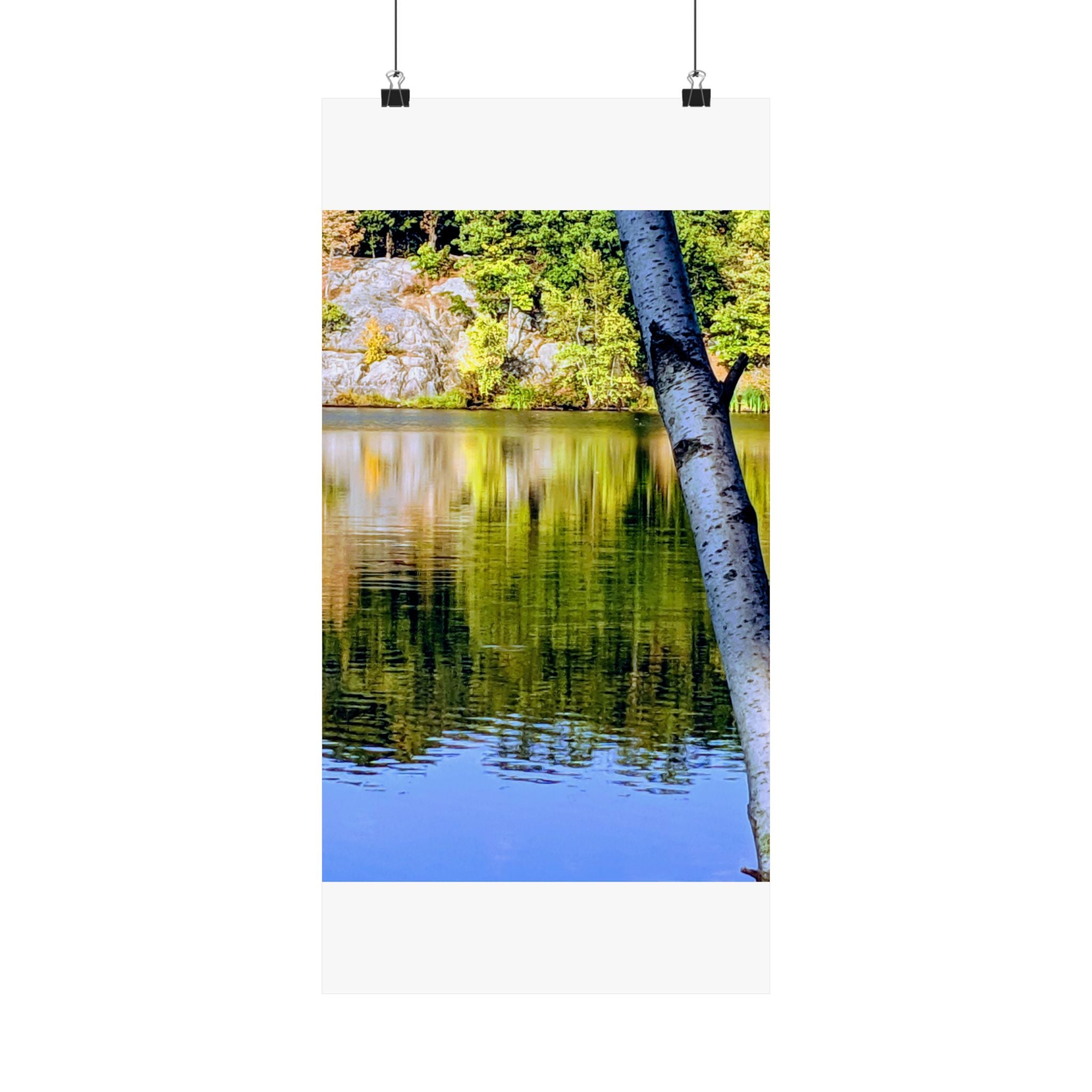 Birch Lake Reflection Matte Poster — Vertical Nature Wall Art