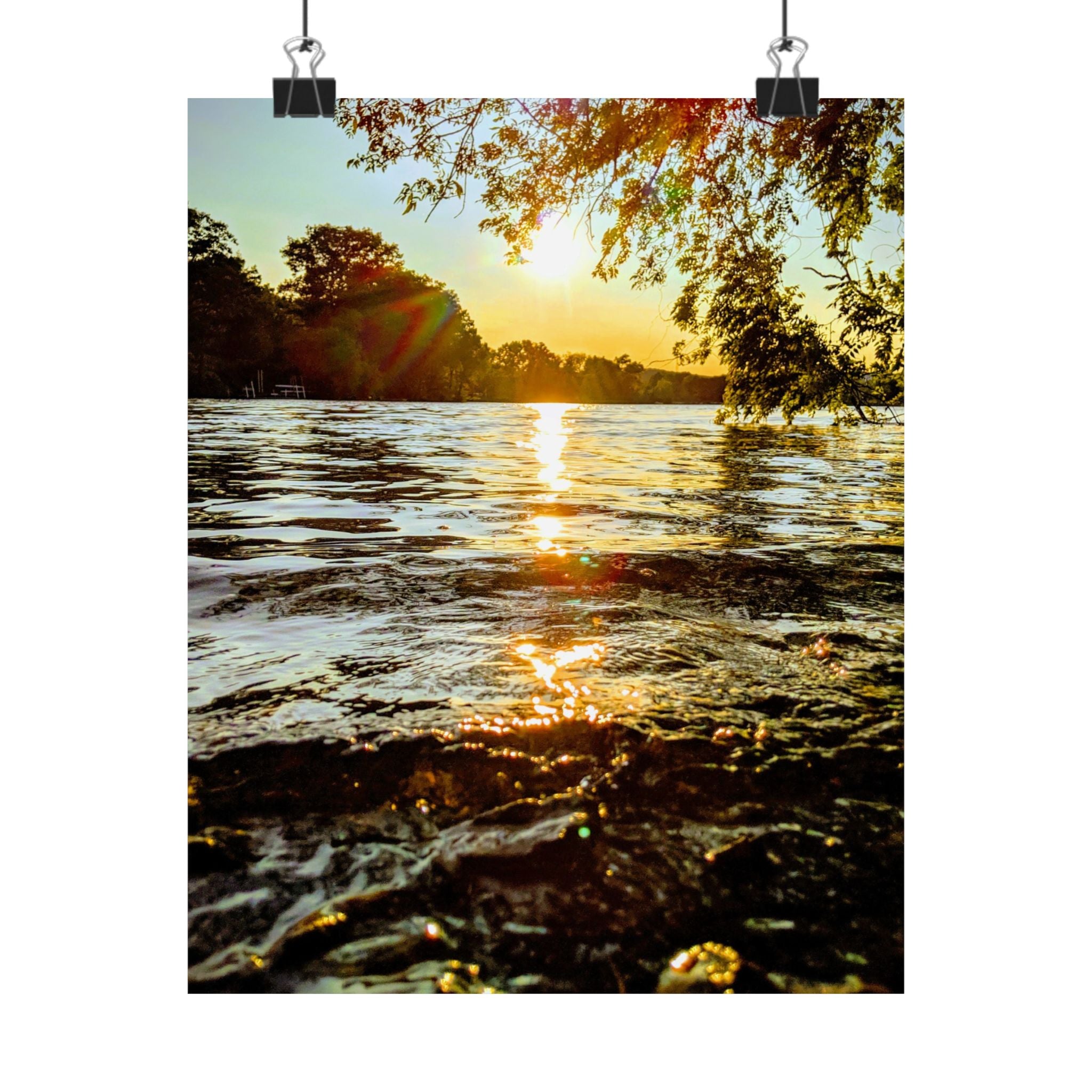 Matte Vertical Poster — Golden Lake Sunset Photography Print