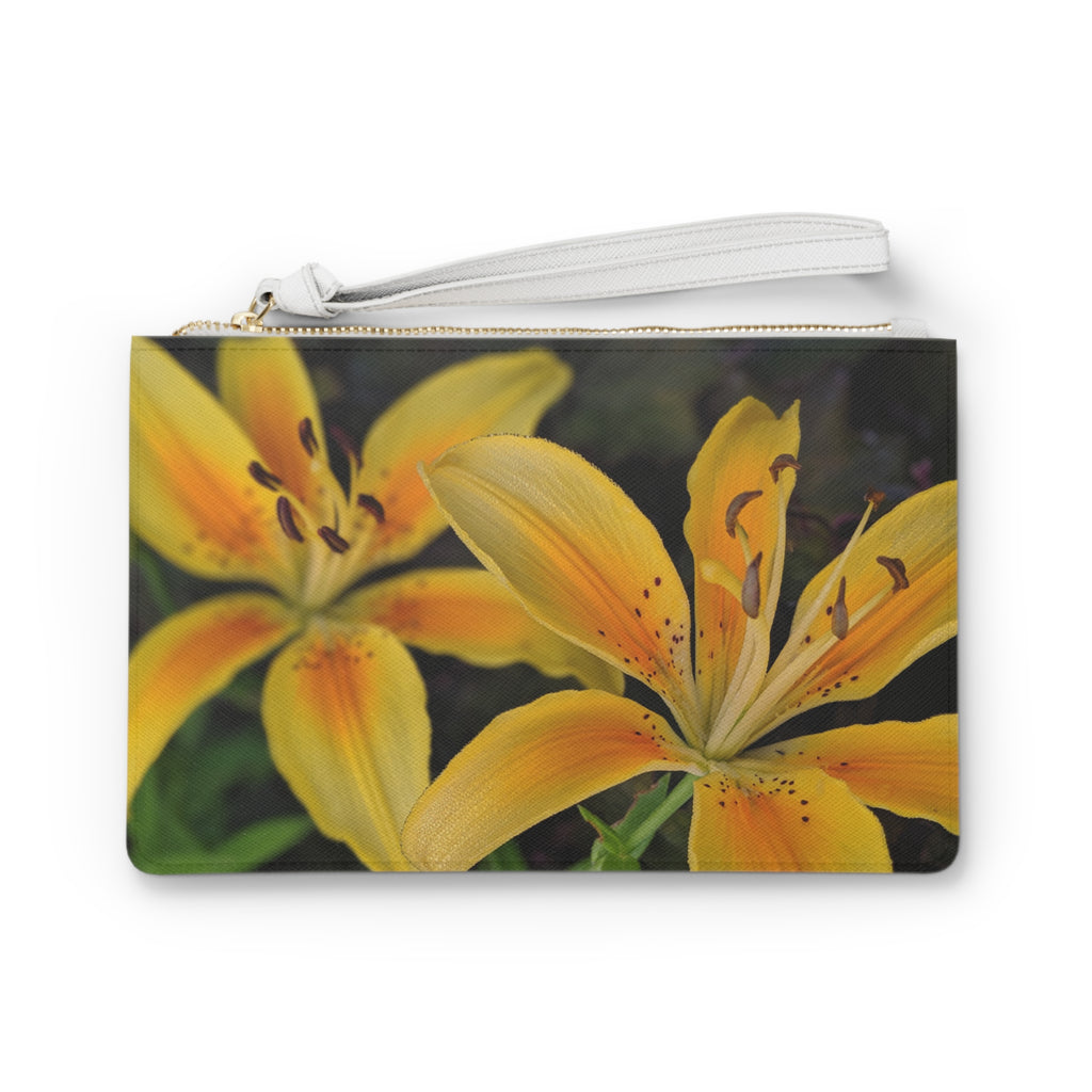 Yellow Lily Floral Clutch Bag — Vibrant Botanical Wristlet for Spring & Summer