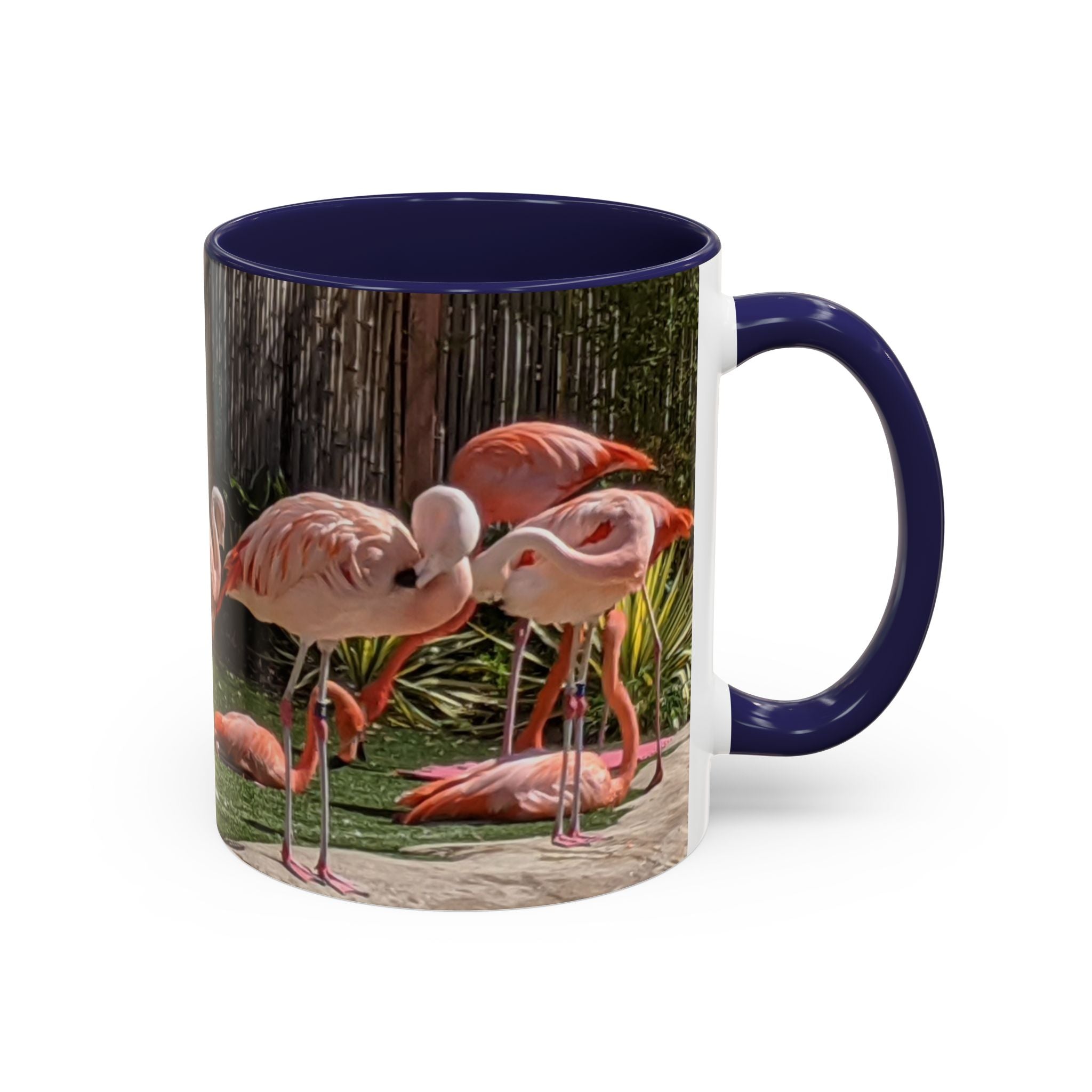 Flamingo Flock Accent Coffee Mug — Tropical Pink Bird Photo (11/15 oz)